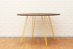 Williams Hairpin Dining Round Table Walnut Yellow