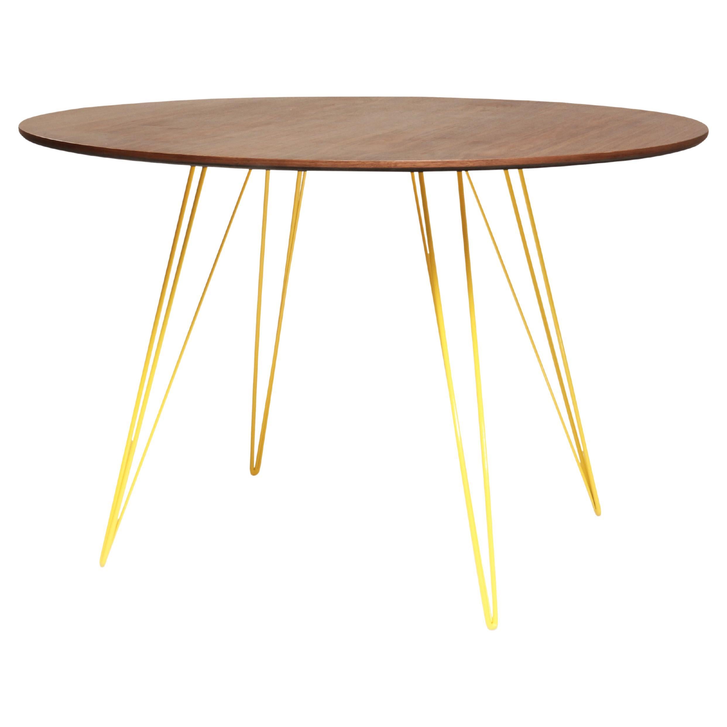 Williams Hairpin Dining Round Table Walnut Yellow