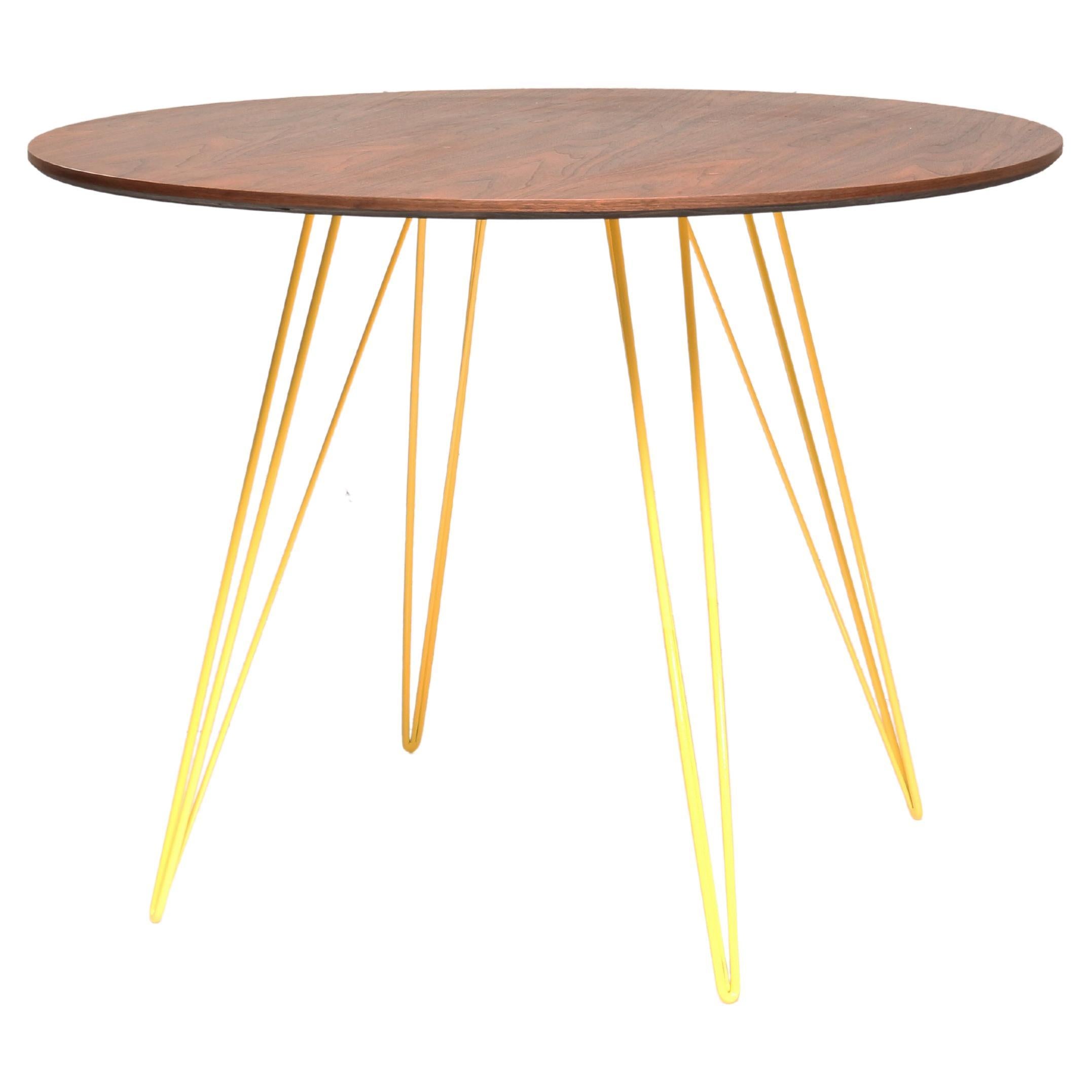 Williams Hairpin Dining Round Table Walnut Yellow