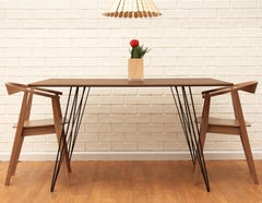 Williams Hairpin Dining Square Table Walnut Black