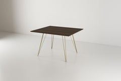 Williams Hairpin Dining Square Table Walnut Brassy Gold