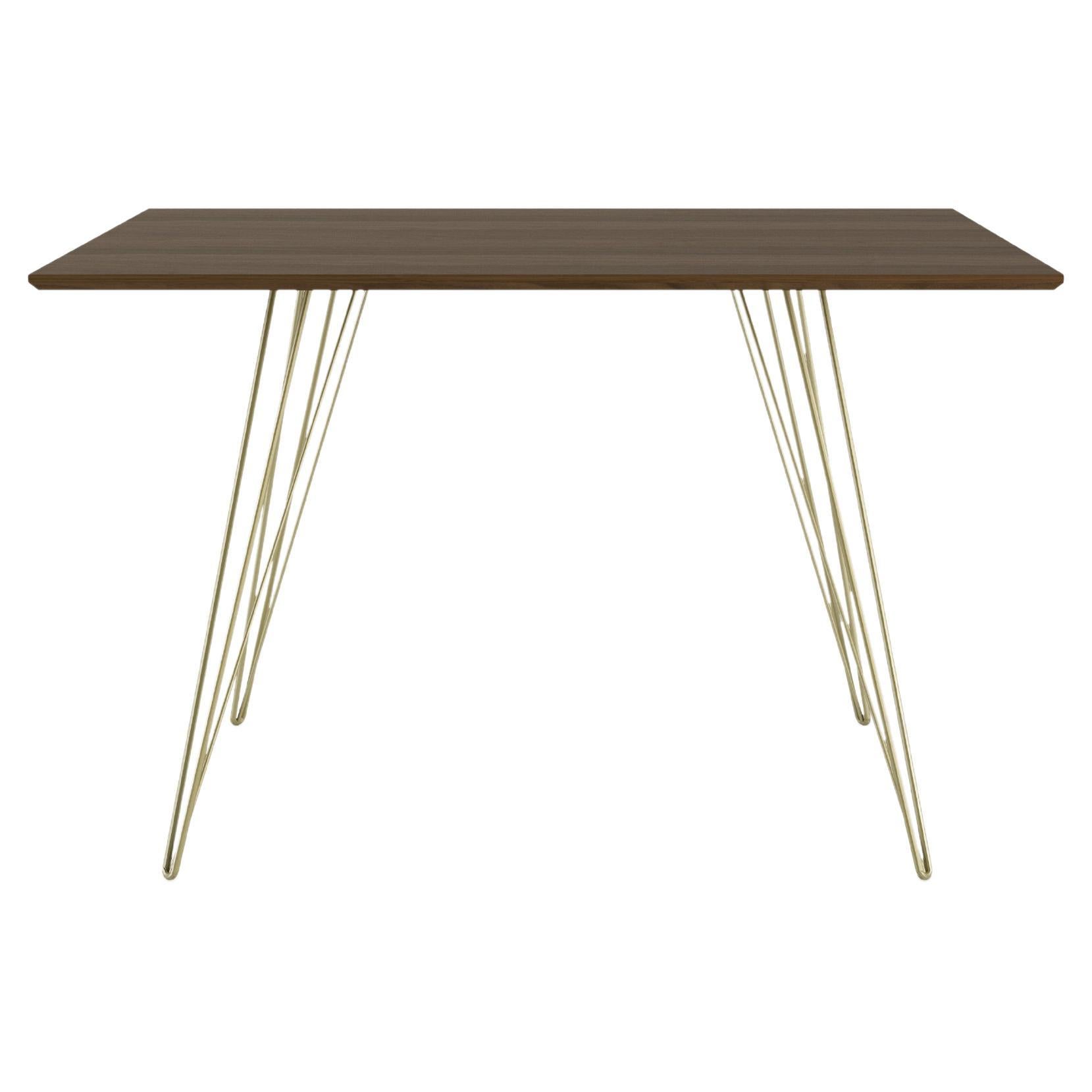 Williams Hairpin Dining Square Table Walnut Brassy Gold