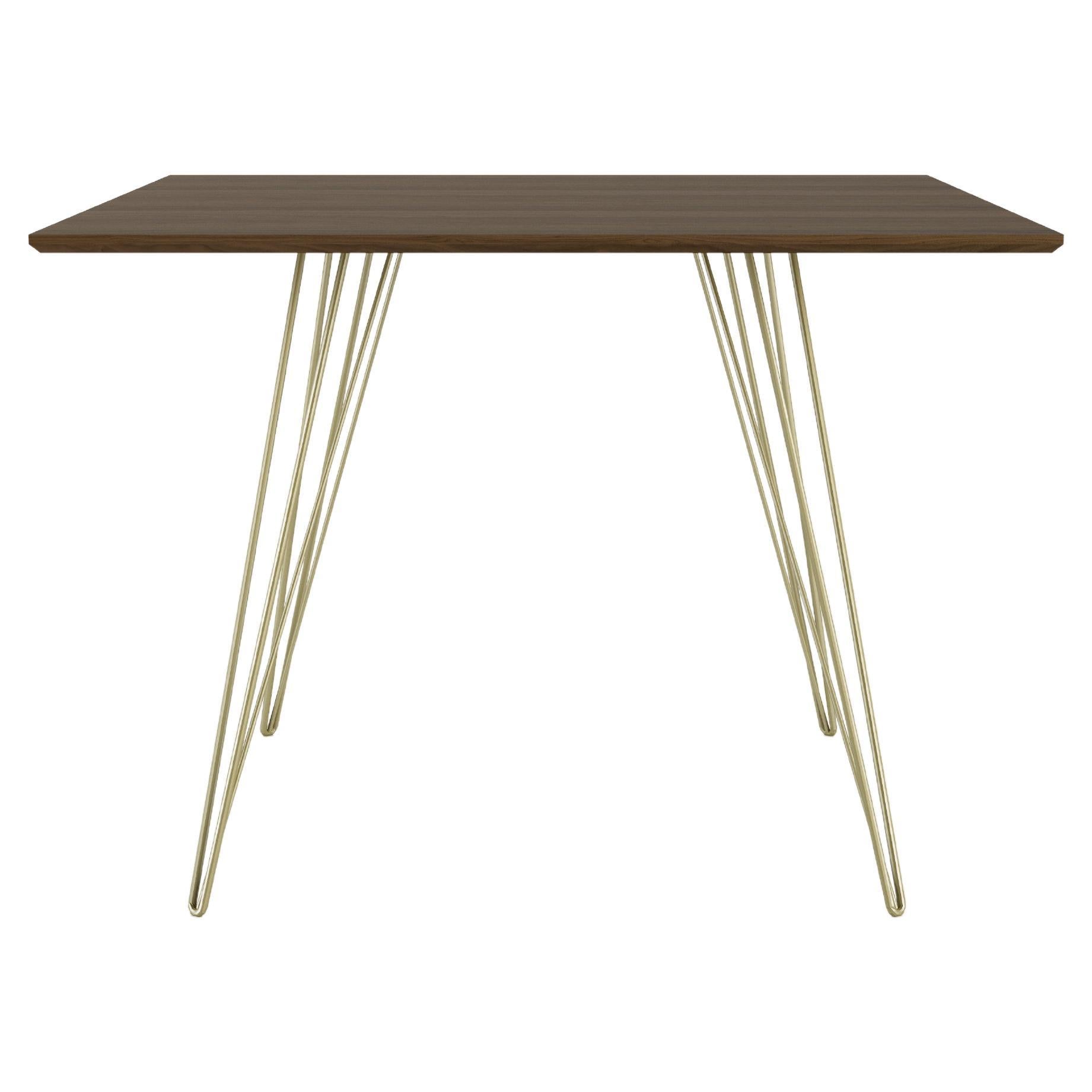 Williams Hairpin Dining Square Table Walnut Brassy Gold