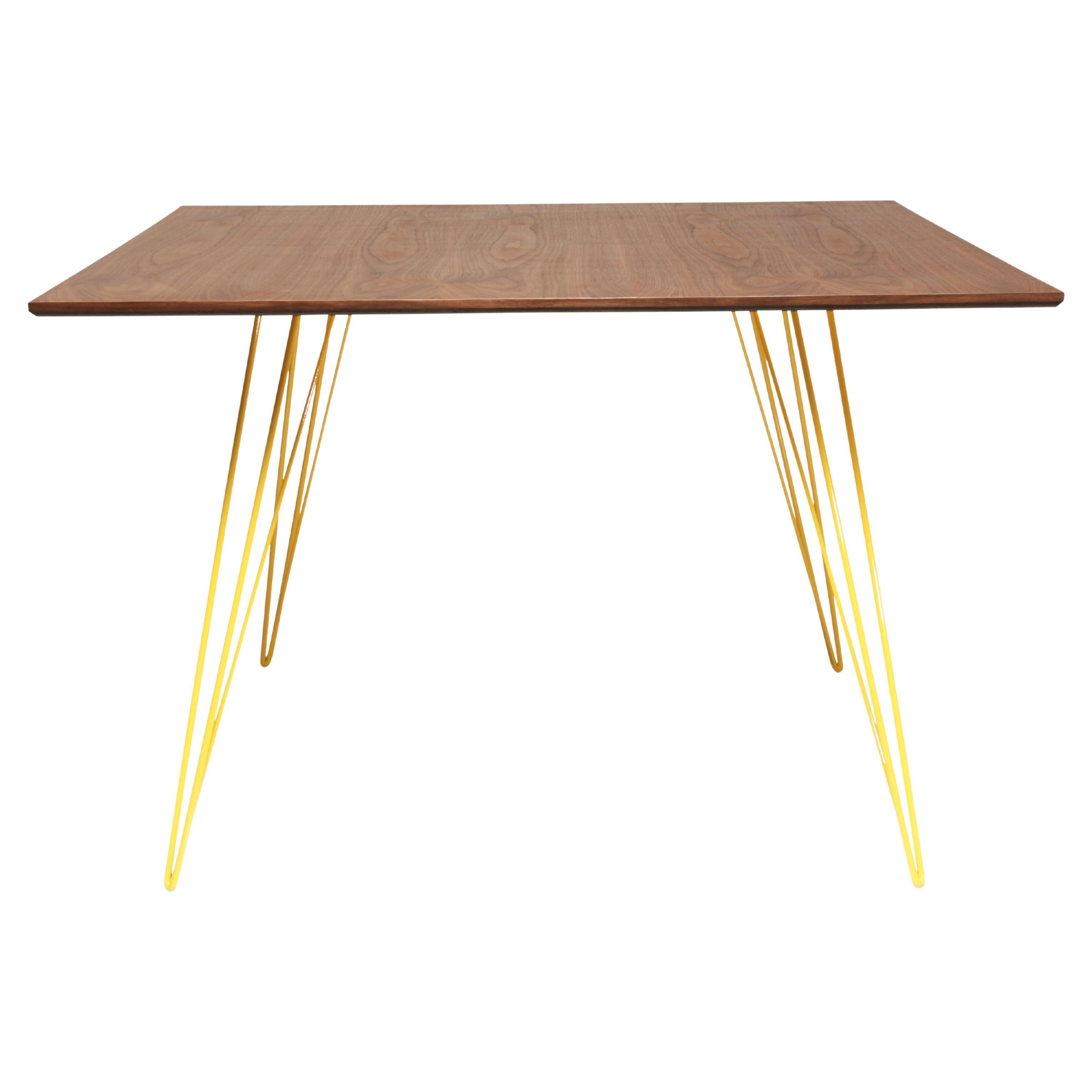 Williams Hairpin Dining Square Table Walnut Yellow For Sale