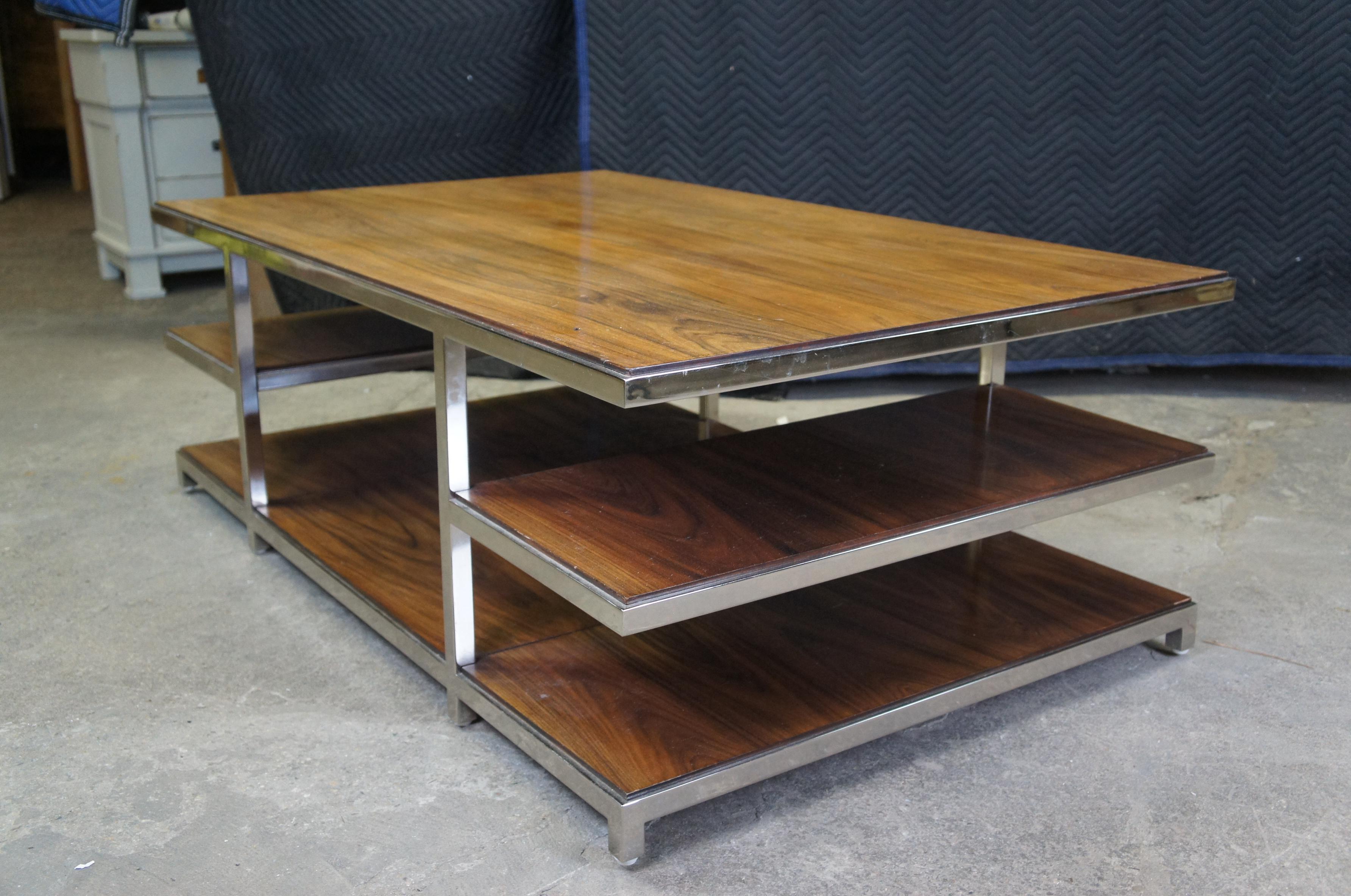 Williams Sanoma Tribeca Rosewood & Chrome Modern Tiered Coffee Cocktail Table For Sale 6