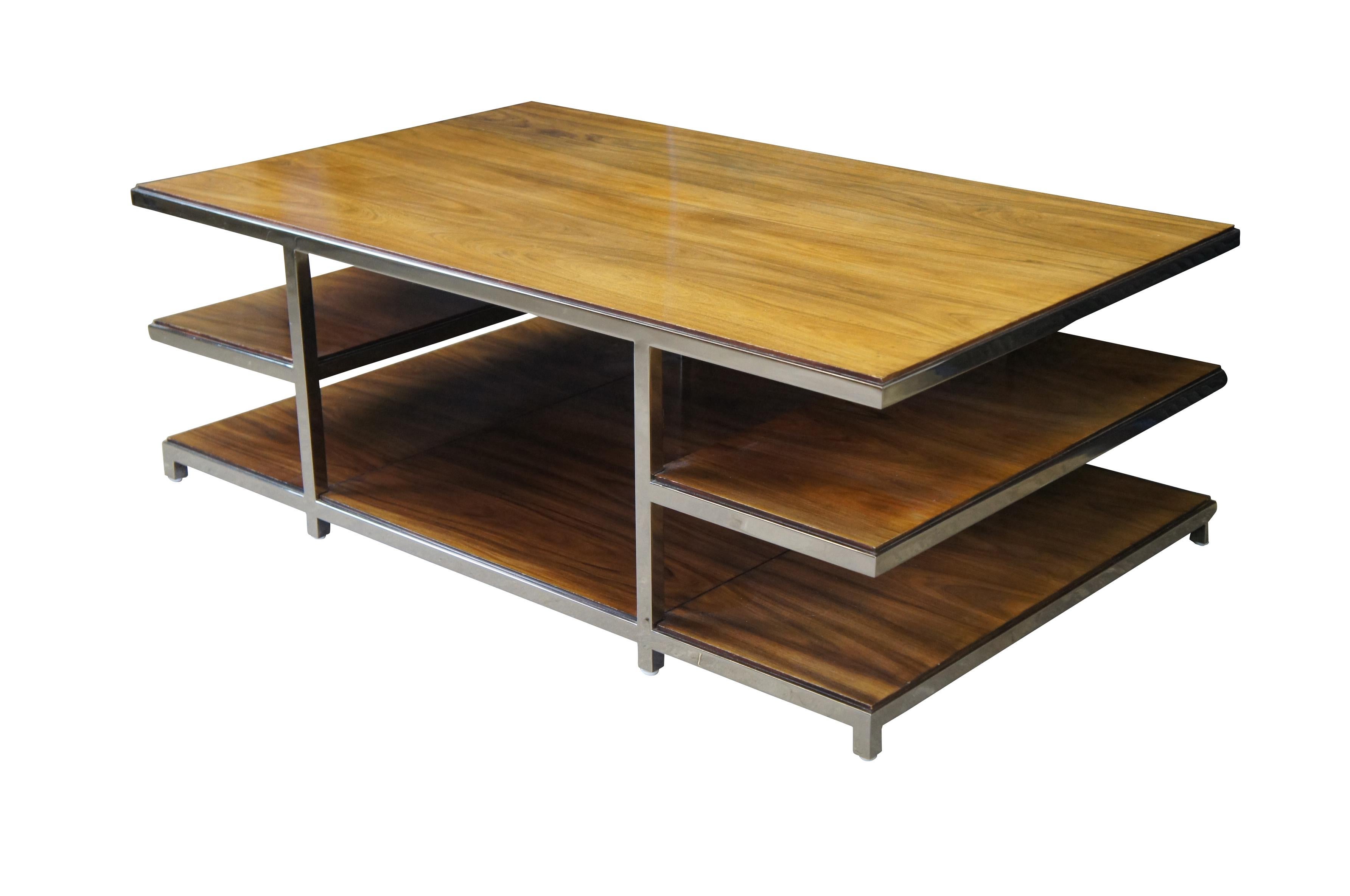 Mid-Century Modern Williams Sanoma Tribeca Rosewood & Chrome Modern Tiered Coffee Cocktail Table For Sale