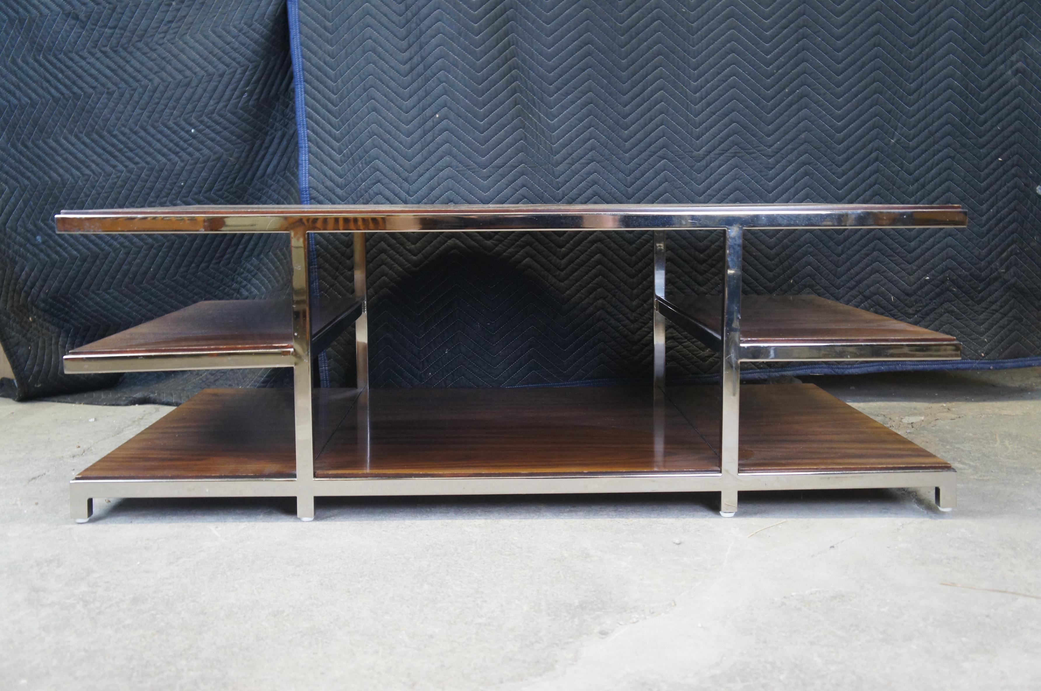 20th Century Williams Sanoma Tribeca Rosewood & Chrome Modern Tiered Coffee Cocktail Table For Sale