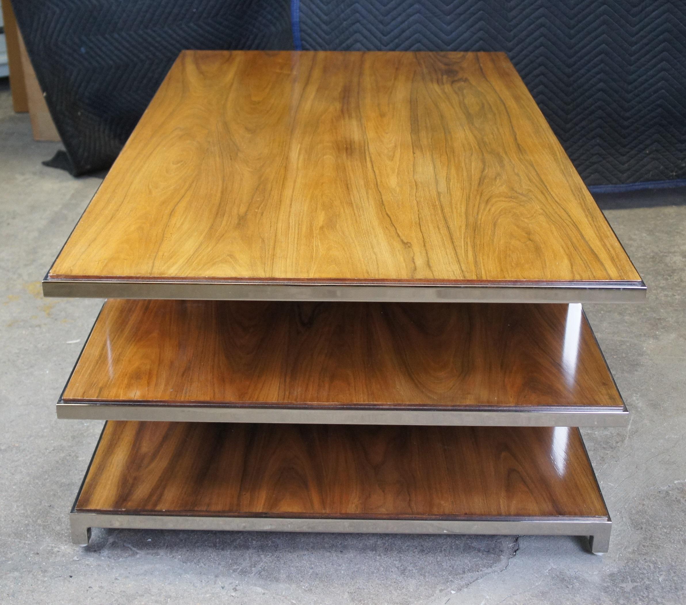 Williams Sanoma Tribeca Rosewood & Chrome Modern Tiered Coffee Cocktail Table For Sale 3