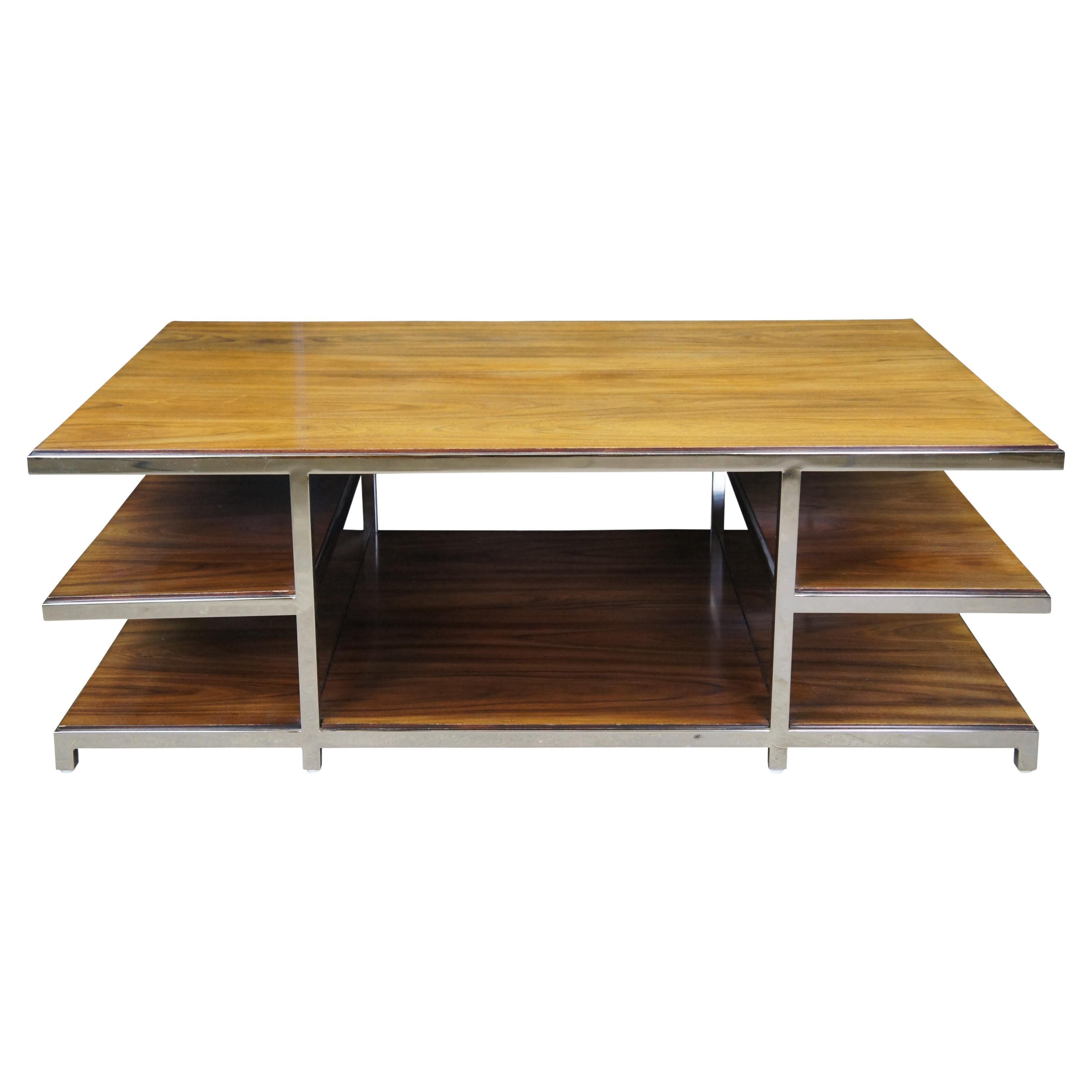 Table basse à étages moderne en bois de rose et chrome de la série Williams Sanoma Tribeca
