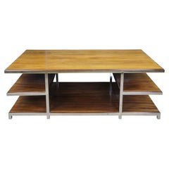 Vintage Williams Sanoma Tribeca Rosewood & Chrome Modern Tiered Coffee Cocktail Table