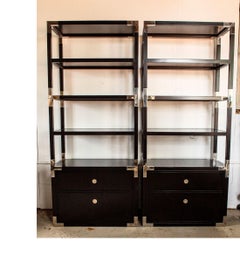 Williams Sonoma Home Black lacquer bookshelves with Nickel Hardware
