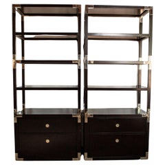 Williams Sonoma Home Black lacquer bookshelves with Nickel Hardware
