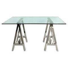 Williams Sonoma Home "Mason" Sawhorse Glass Top Table/Writing Desk