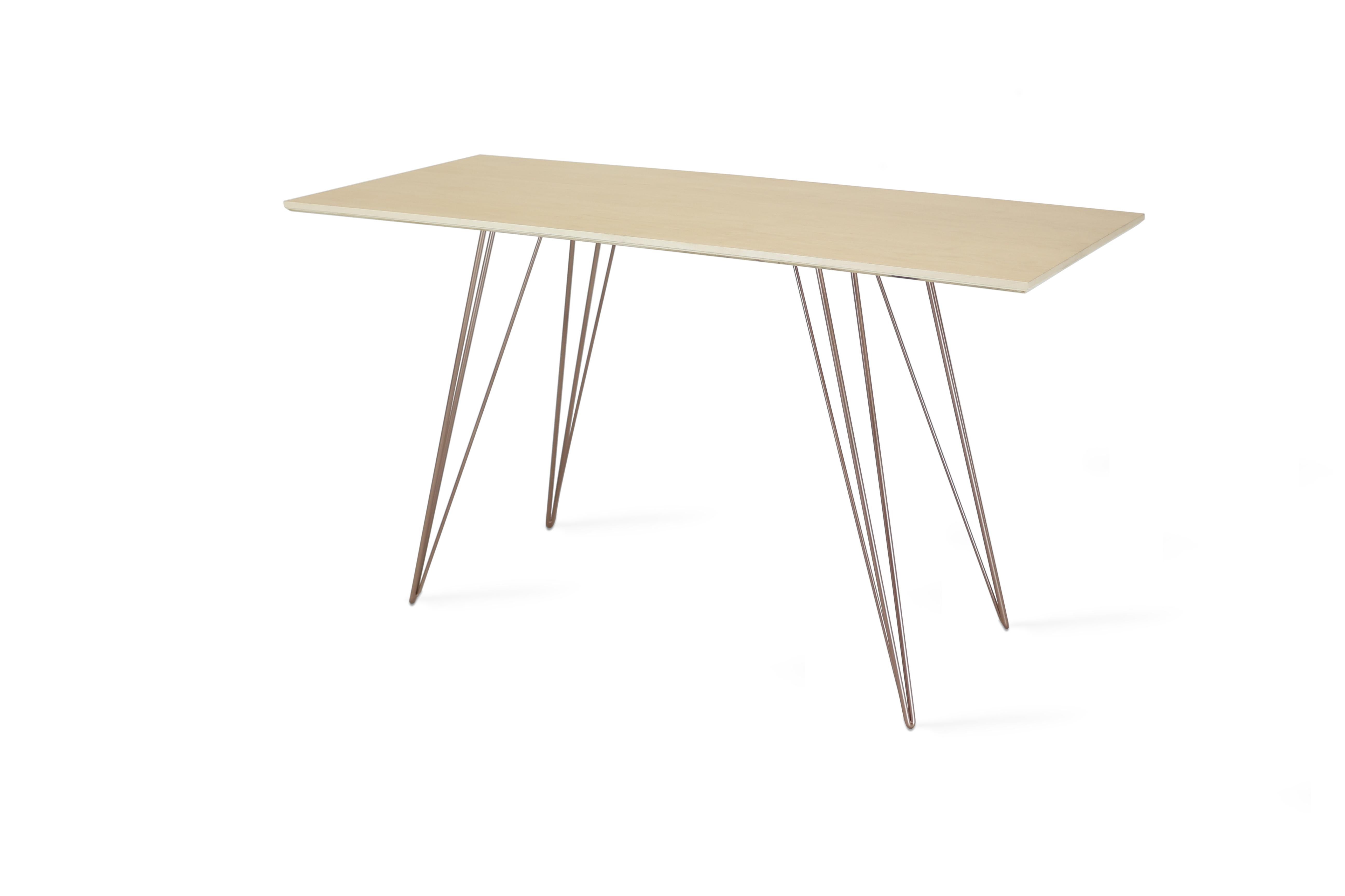 A thin, elegant and light desk that can be customized to any color desired. This handcrafted item perfectly blends industrial hairpin legs with a bevelled wooden top. The irregular beauty of its natural wood combined with its simple elegant base