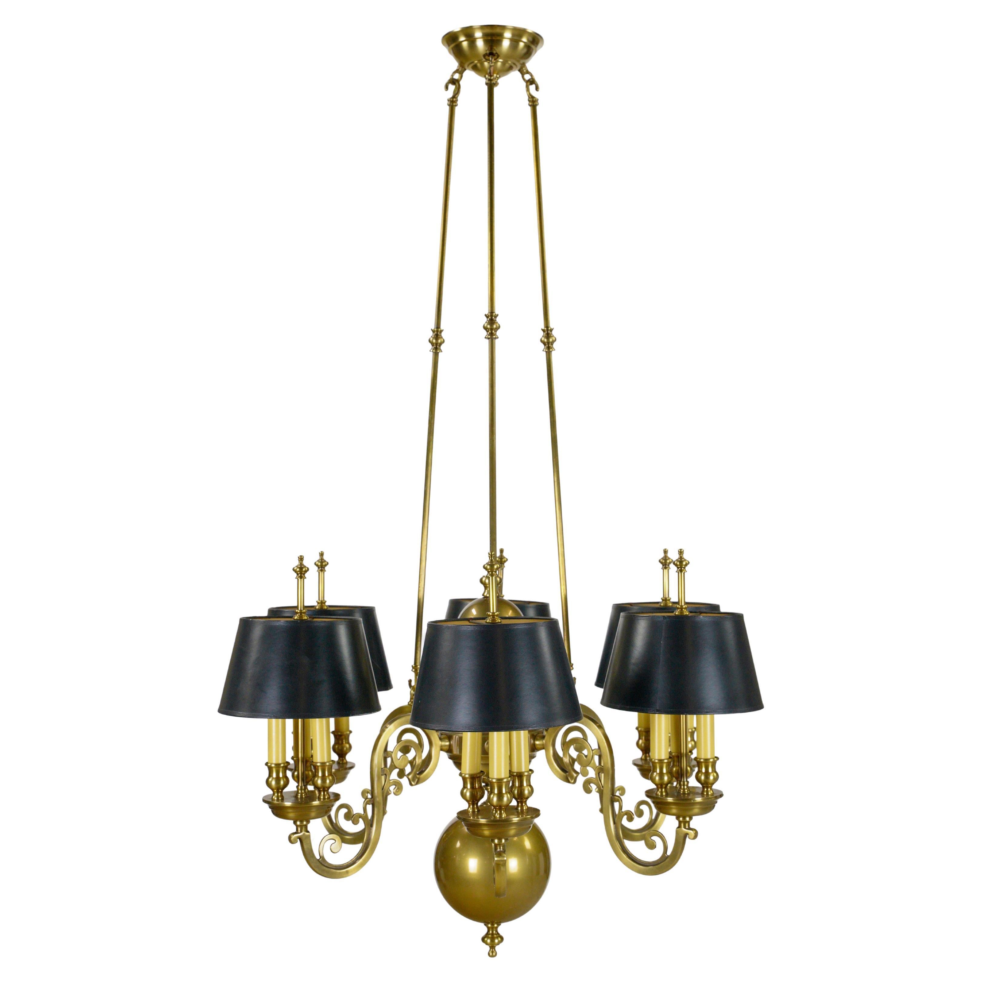 Williamsburg 6 Arm 18 Socket Brass Chandelier Black Shades For Sale