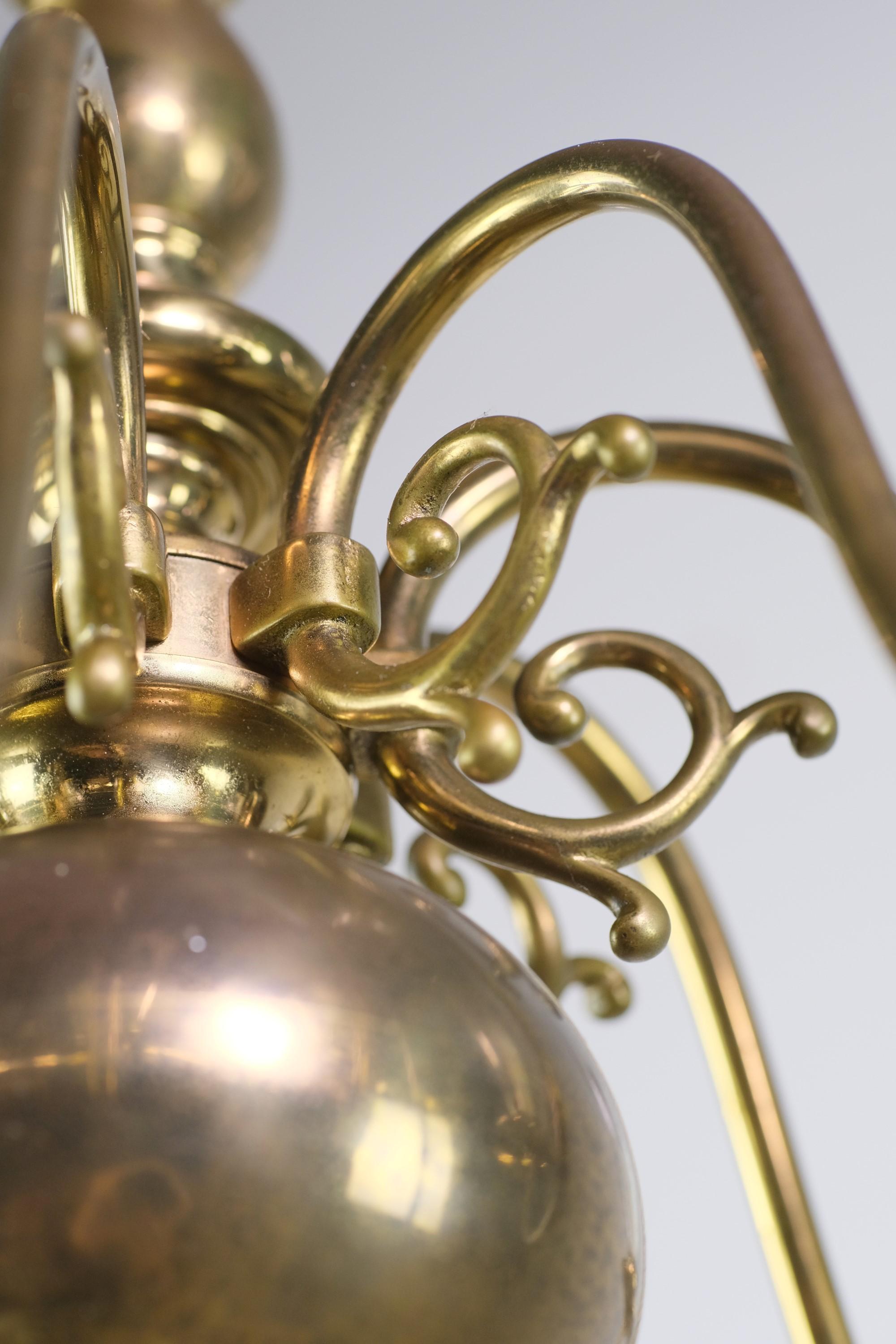 American Williamsburg Brass 8 Arm Chandelier with Hurricane Glass Shades
