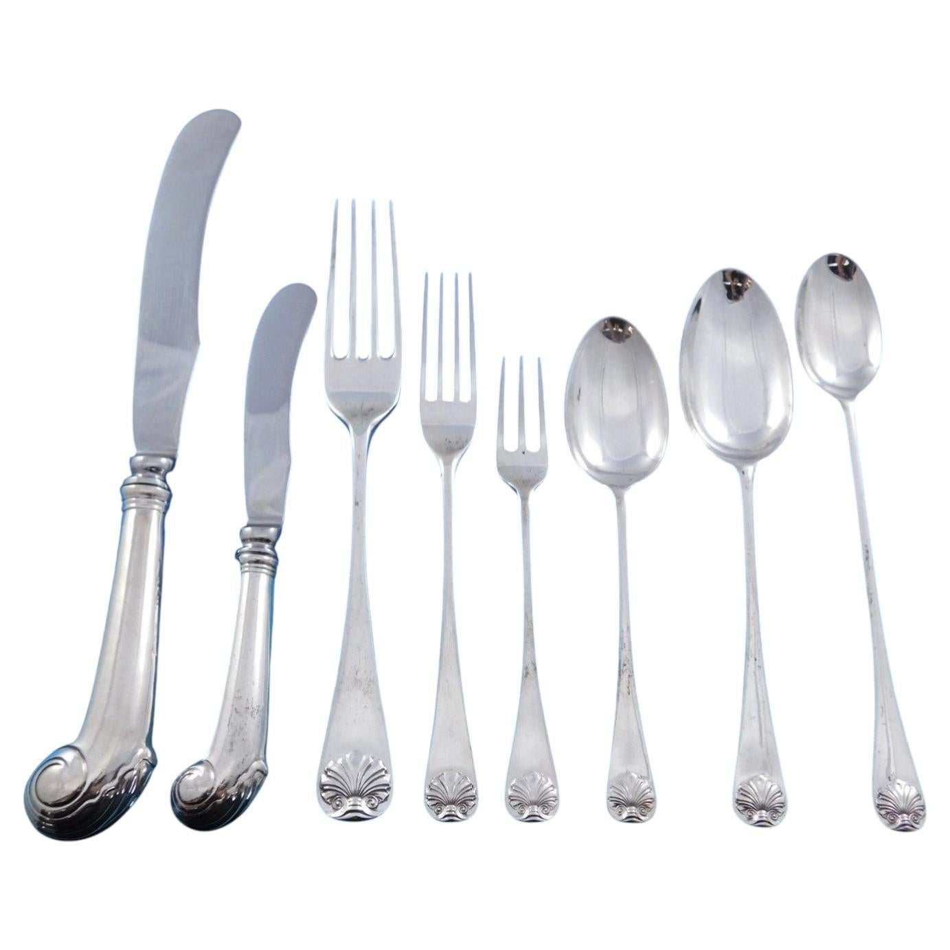Pre-owned The Stieff Co. 1 Williamsburg Shell By Stieff Sterling Silver Flatware Set Service 99 Pcs Dinner
