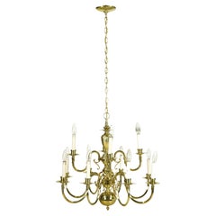 Used Williamsburg Two Tier 12 Arm Polished Brass Chandelier
