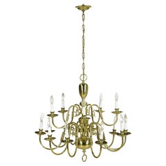 Used Williamsburg Two Tier 15 Arm Polished Brass Chandelier