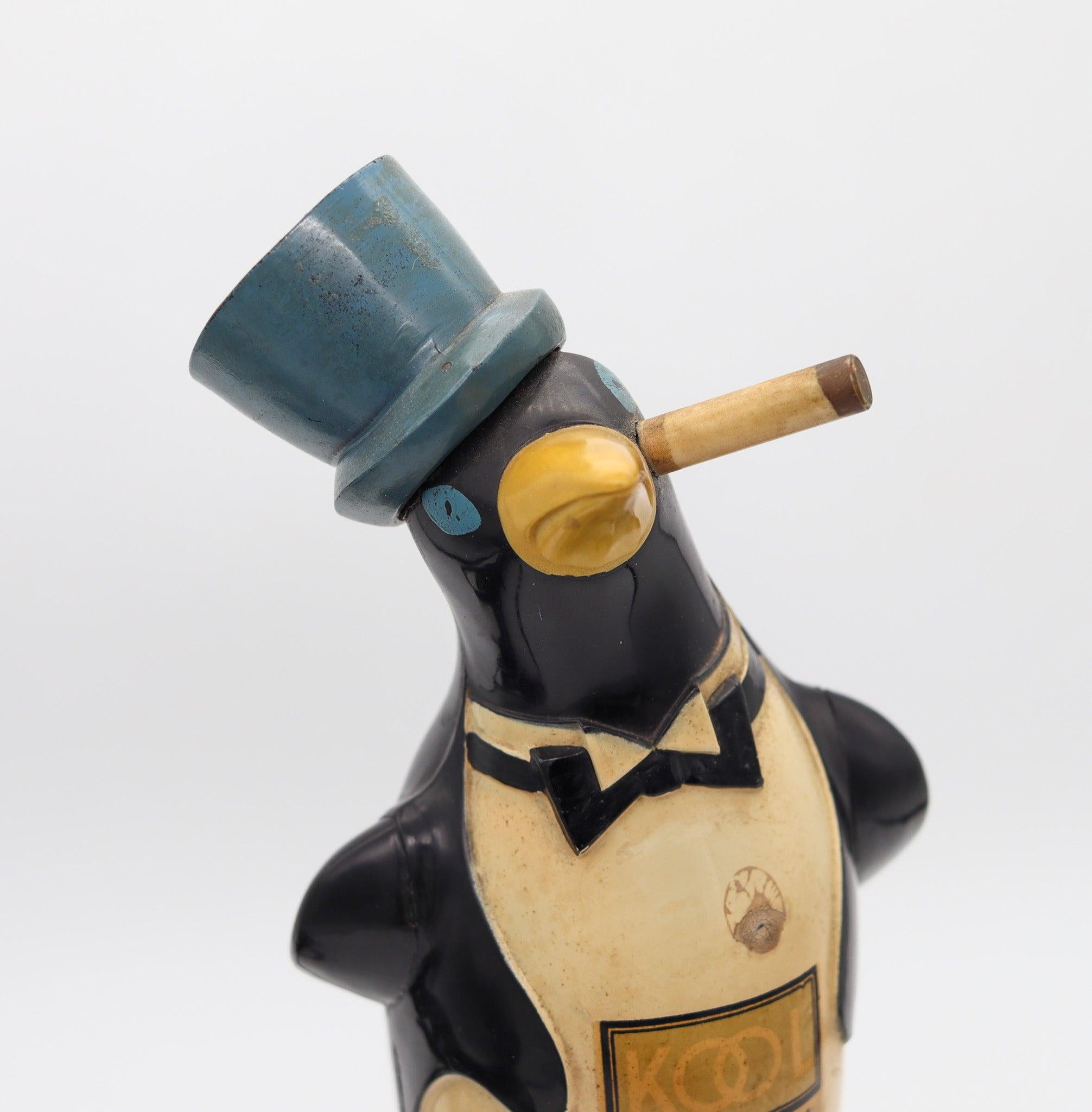 Willie Kool desk-table electric lighter.

This is a beautiful electronic bar or desk lighter, created as a promotional item by the Kool Cigarette Company, back in the 1938. The sculptural and elusive electric lighter has been crafted with the iconic
