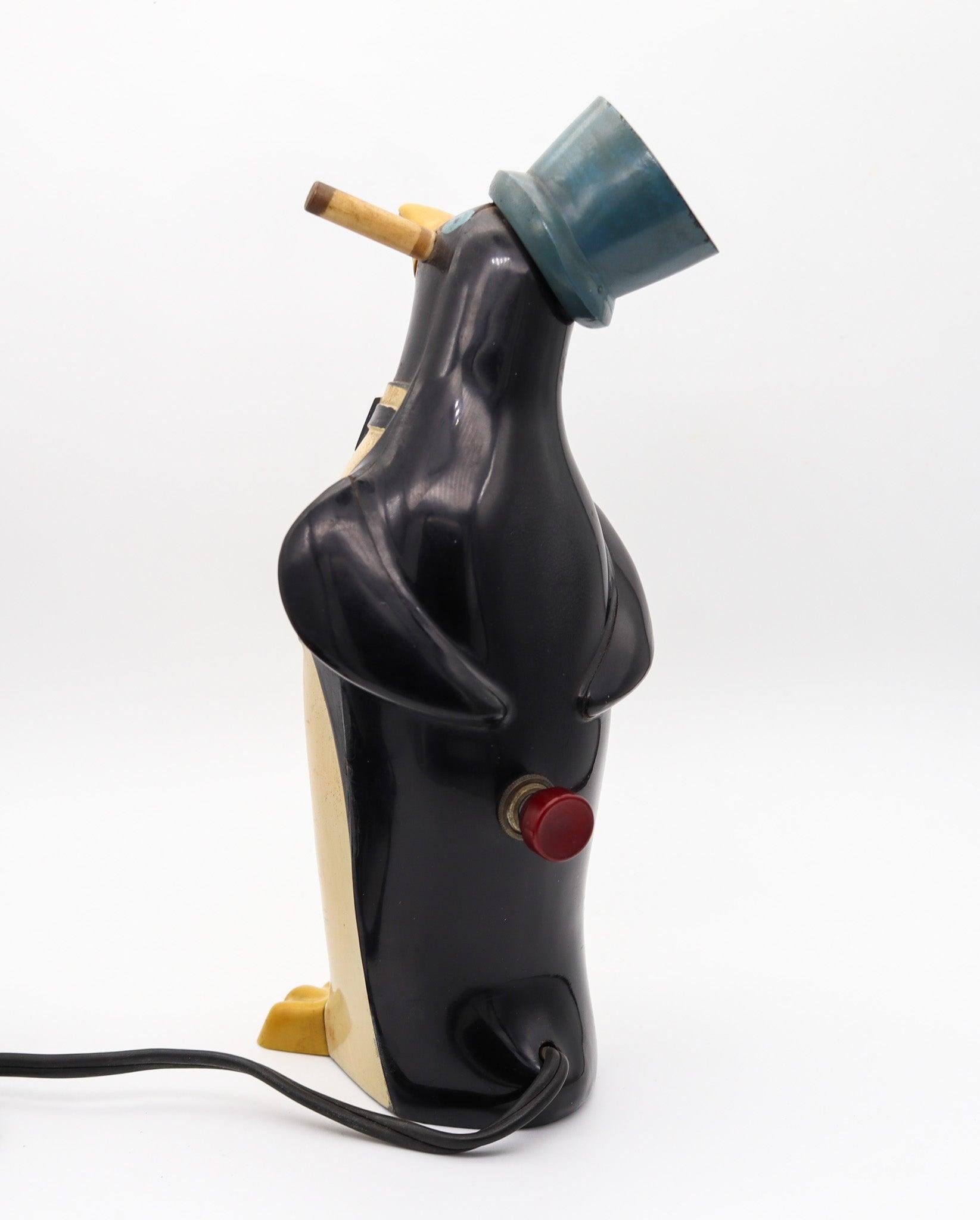 Mid-20th Century WILLIE KOOL 1938 The Penguin Figural Bar And Table-Desk Electric Lighter For Sale