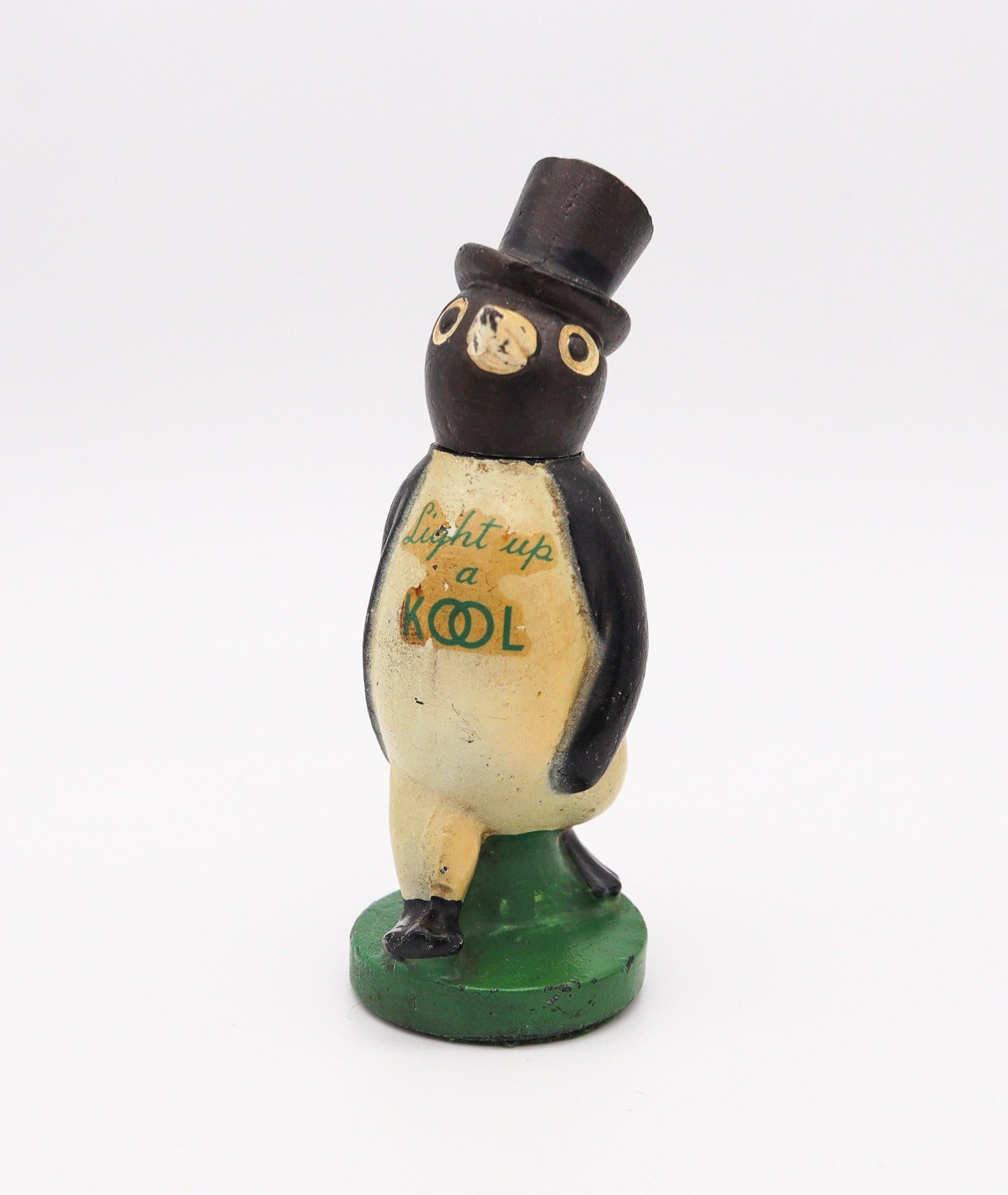 Willie Kool desk-table petrol lighter.

This is a beautiful bar or desk petrol lighter, created as a promotional item by the Kool Cigarette Company, back in the 1938. The sculptural and elusive lighter has been crafted with the iconic figure of the