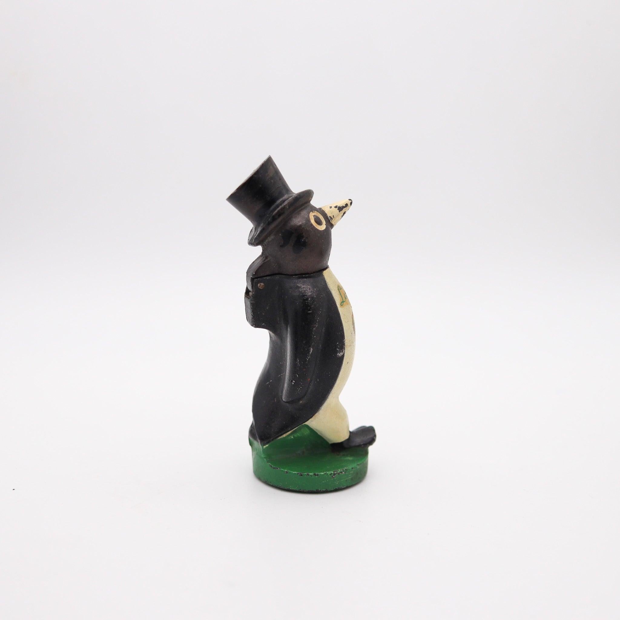 American WILLIE KOOL 1938 The Penguin Figural Bar And Table-Desk Petrol Lighter For Sale