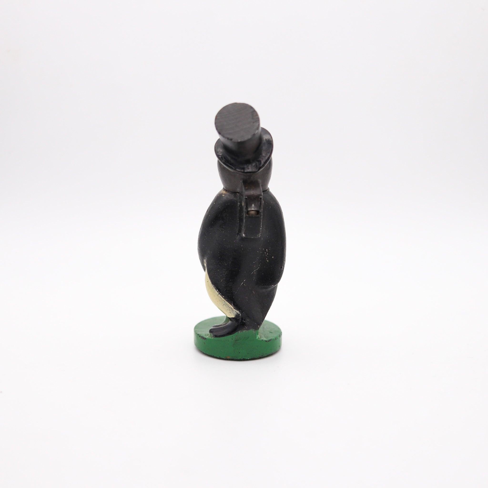 Enameled WILLIE KOOL 1938 The Penguin Figural Bar And Table-Desk Petrol Lighter For Sale