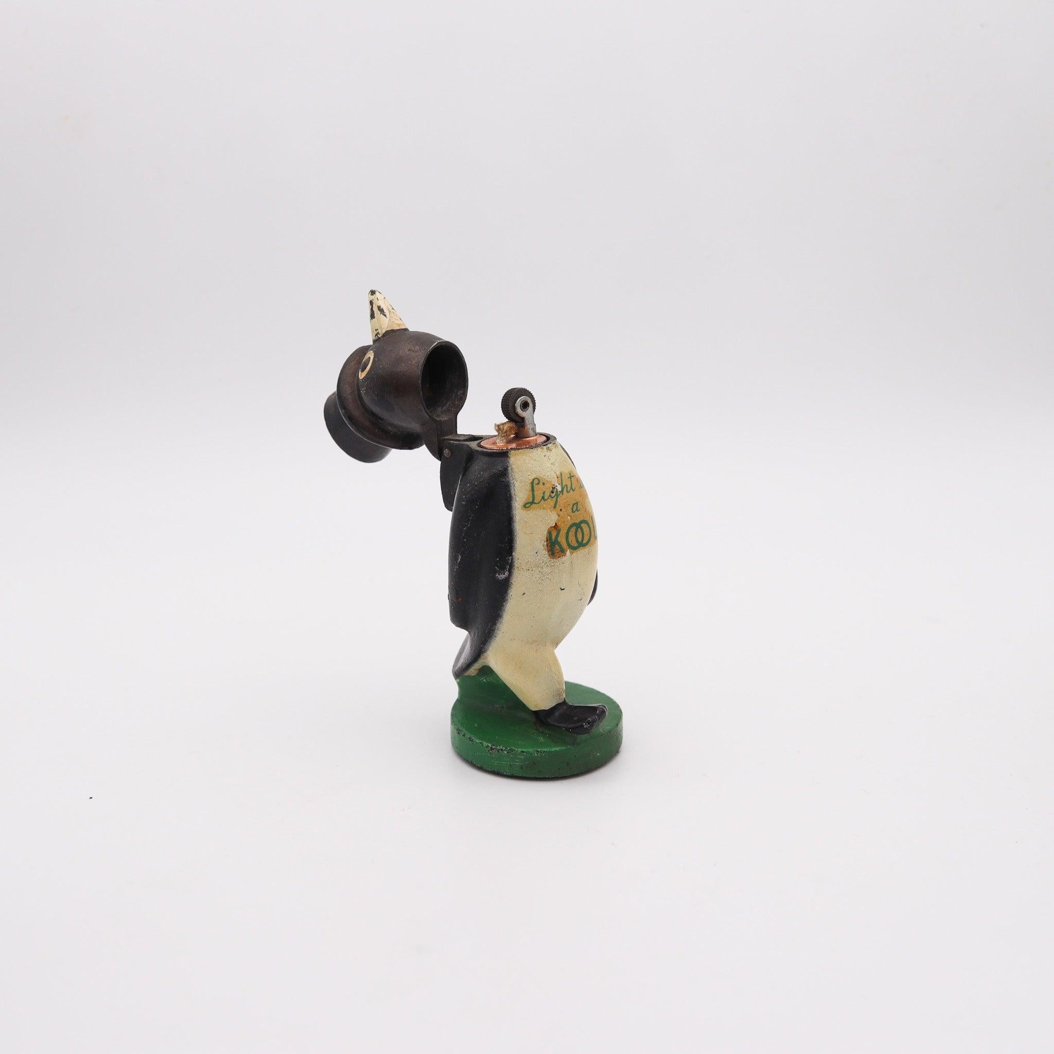 Mid-20th Century WILLIE KOOL 1938 The Penguin Figural Bar And Table-Desk Petrol Lighter For Sale