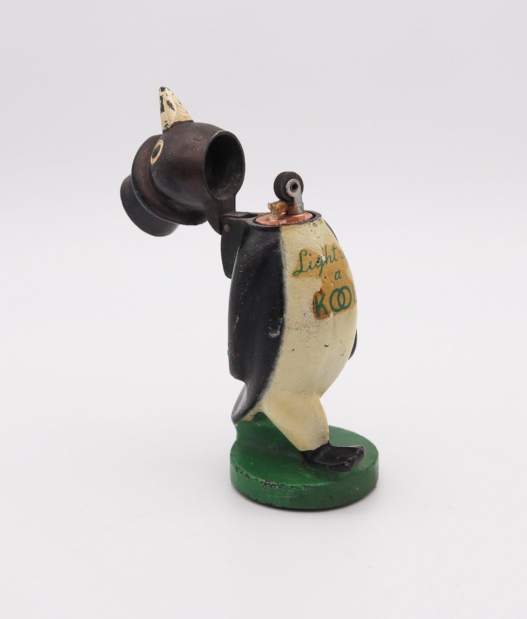 Steel WILLIE KOOL 1938 The Penguin Figural Bar And Table-Desk Petrol Lighter For Sale