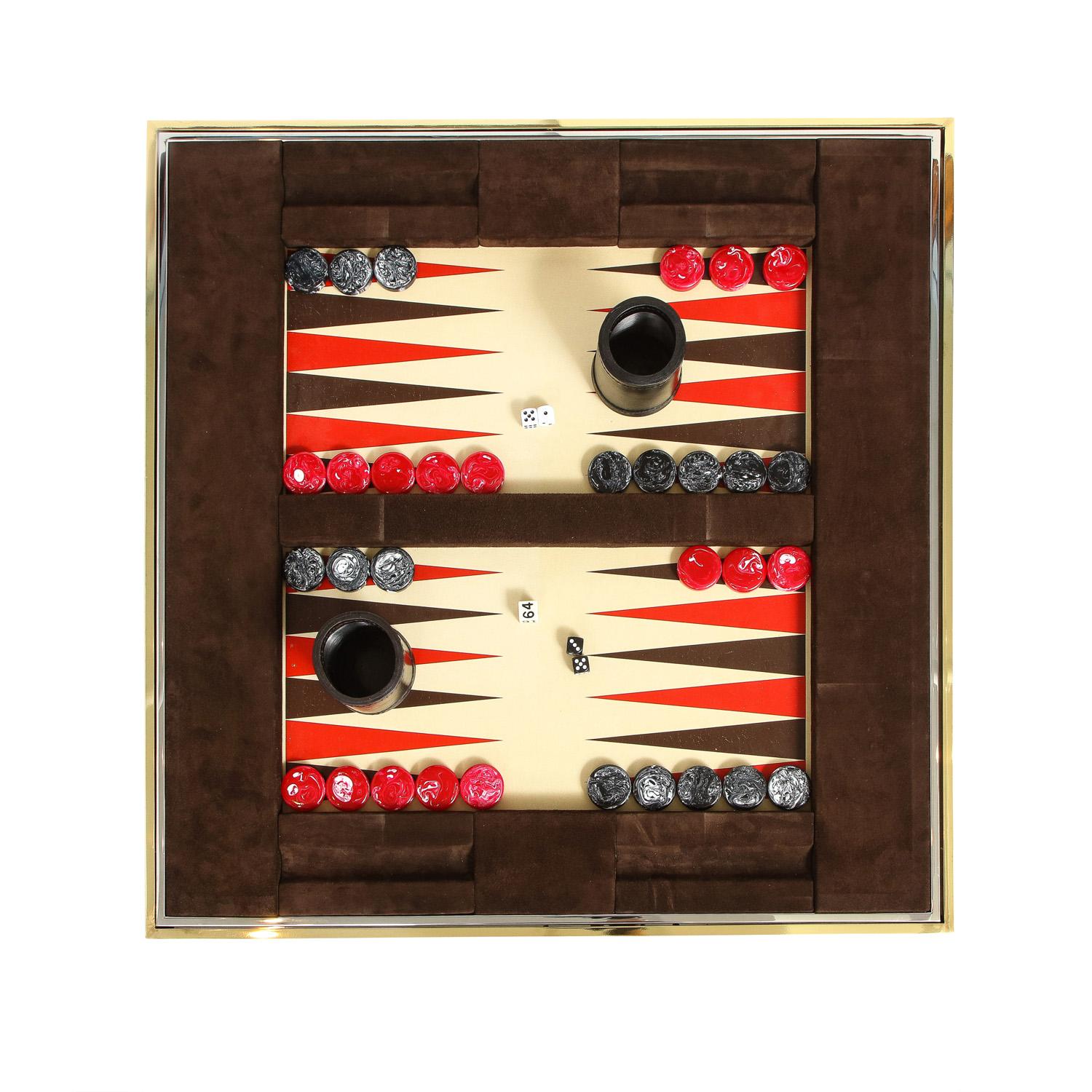 Modern Willie Rizzo Game Table in Chrome and Brass with Reversible Top, 1970s