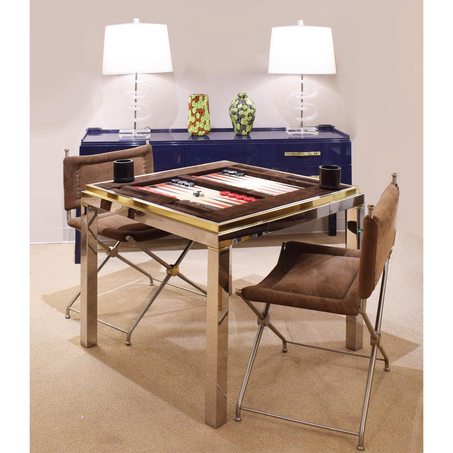 Late 20th Century Willie Rizzo Game Table in Chrome and Brass with Reversible Top, 1970s