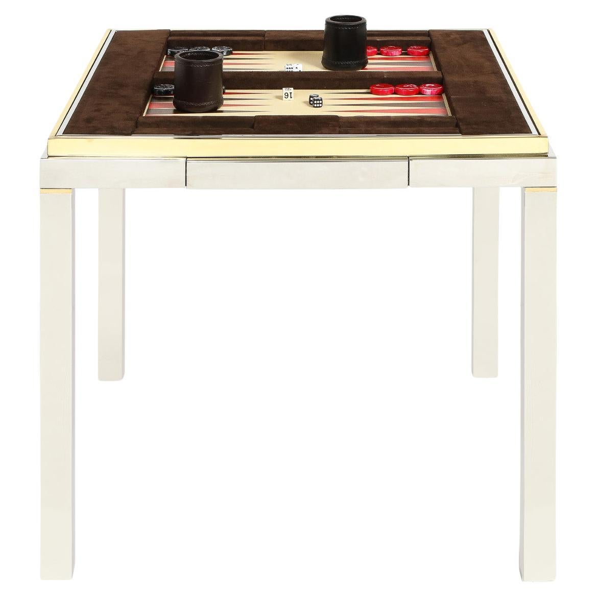 Willie Rizzo Game Table in Chrome and Brass with Reversible Top, 1970s
