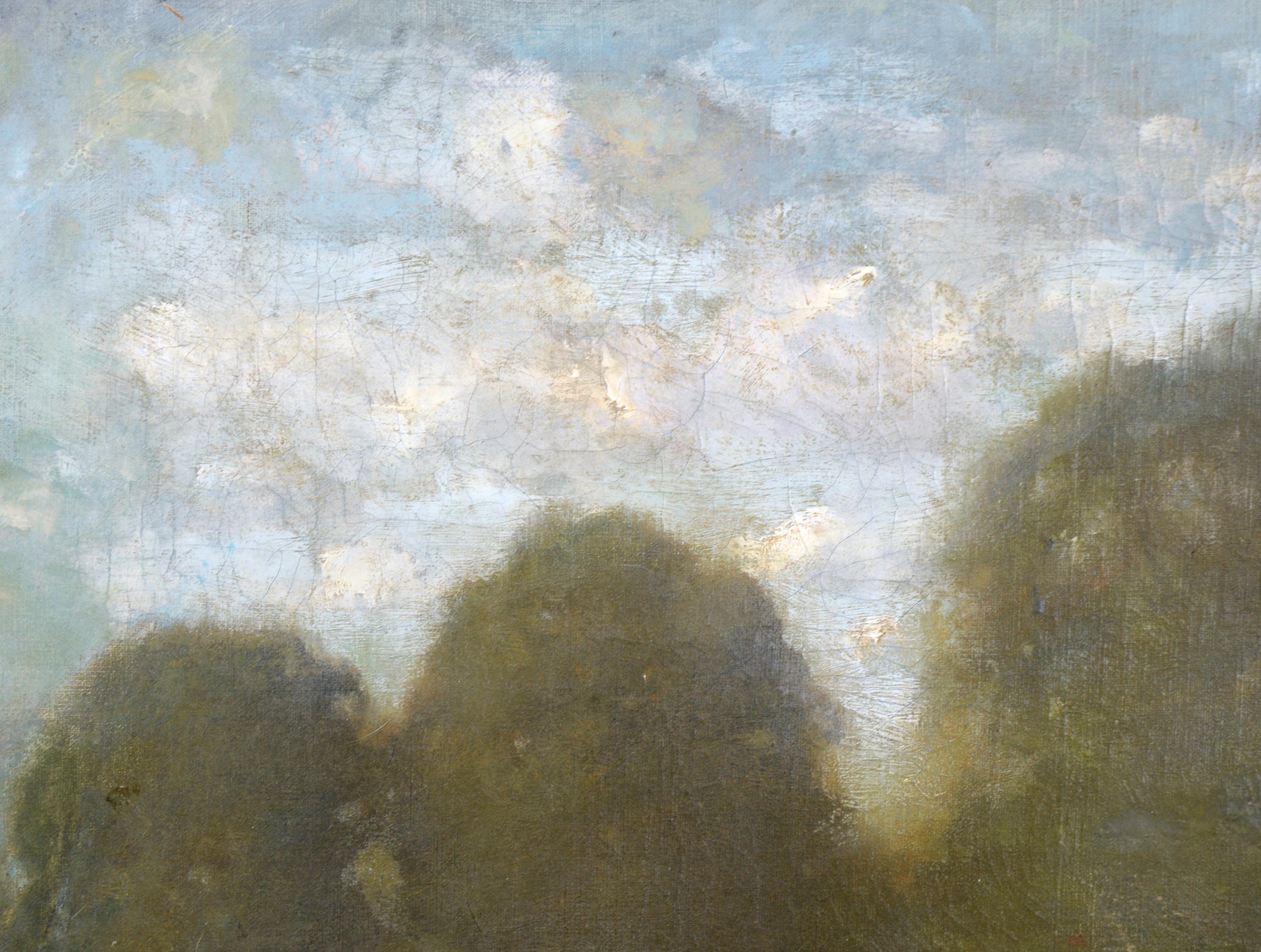 Paisaje tonalista de finales del siglo XIX -- Tarde junto al estanque - Painting Escuela del río Hudson de Willis Seaver Adams