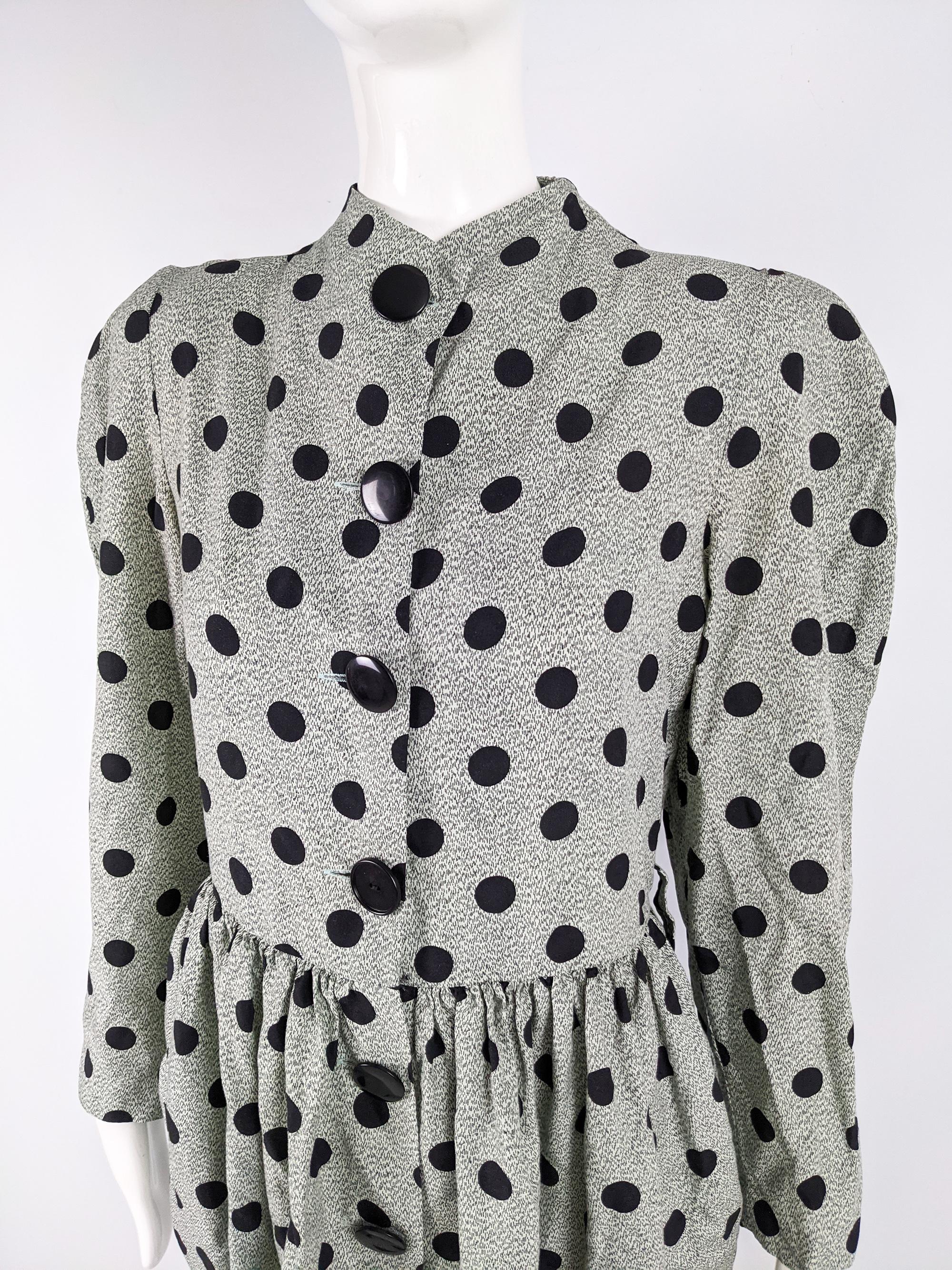 Gray Williwear by Willi Smith Vintage Documented Polka Dot Dress, 1984 For Sale