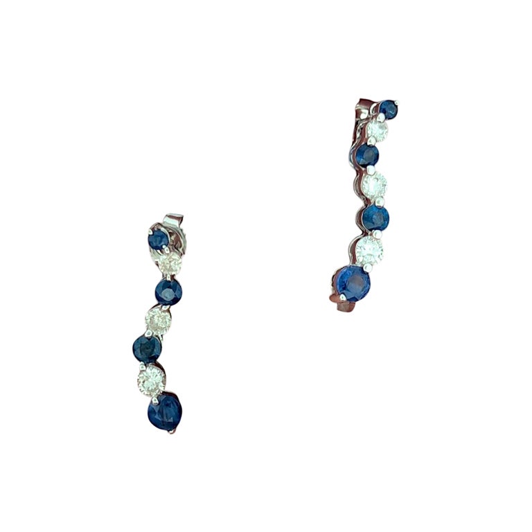 Sauce  Pendientes de oro blanco de 14 quilates con zafiro y diamantes  Tachuelas clásicas 3/4 en venta