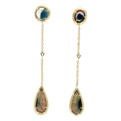 Willow 18 Karat Gold Rosecut Tourmaline and Sapphire Earrings