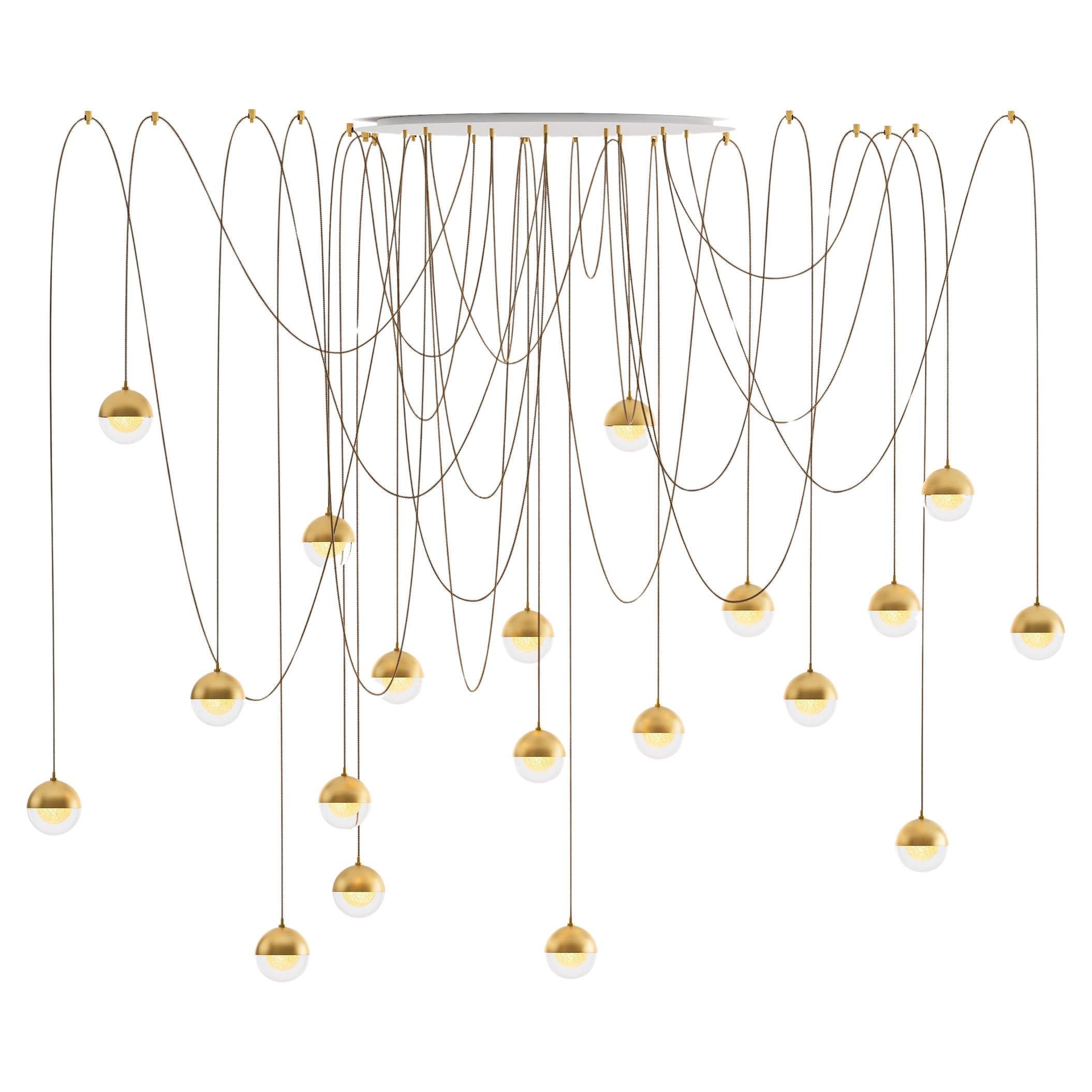 Willow 19, Blown Glass with Metal Dome Pendant Foyer Chandelier by Shakuff