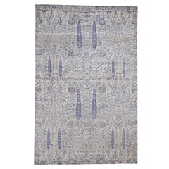 Willow And Cypress Tree Design Silk With Oxidized Wool Textured Rug, 6'0"x9'2"