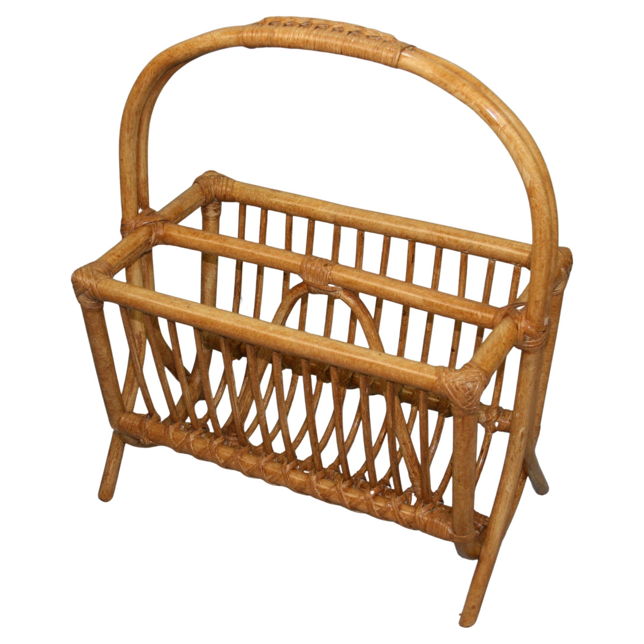 Willow and Rattan Magazine Rack For Sale