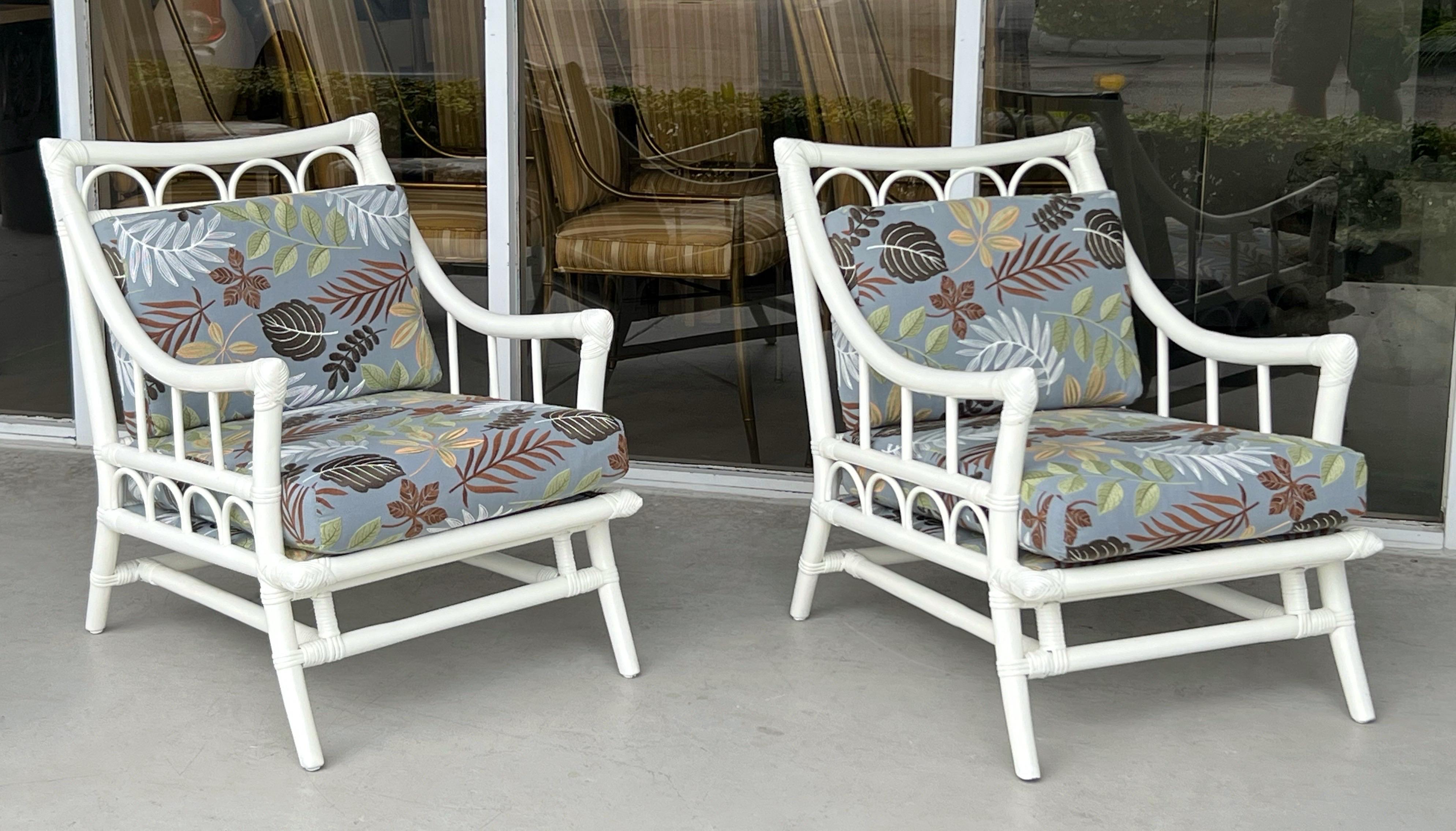 American Willow and Reed Rattan Pair of Lounge Chairs For Sale