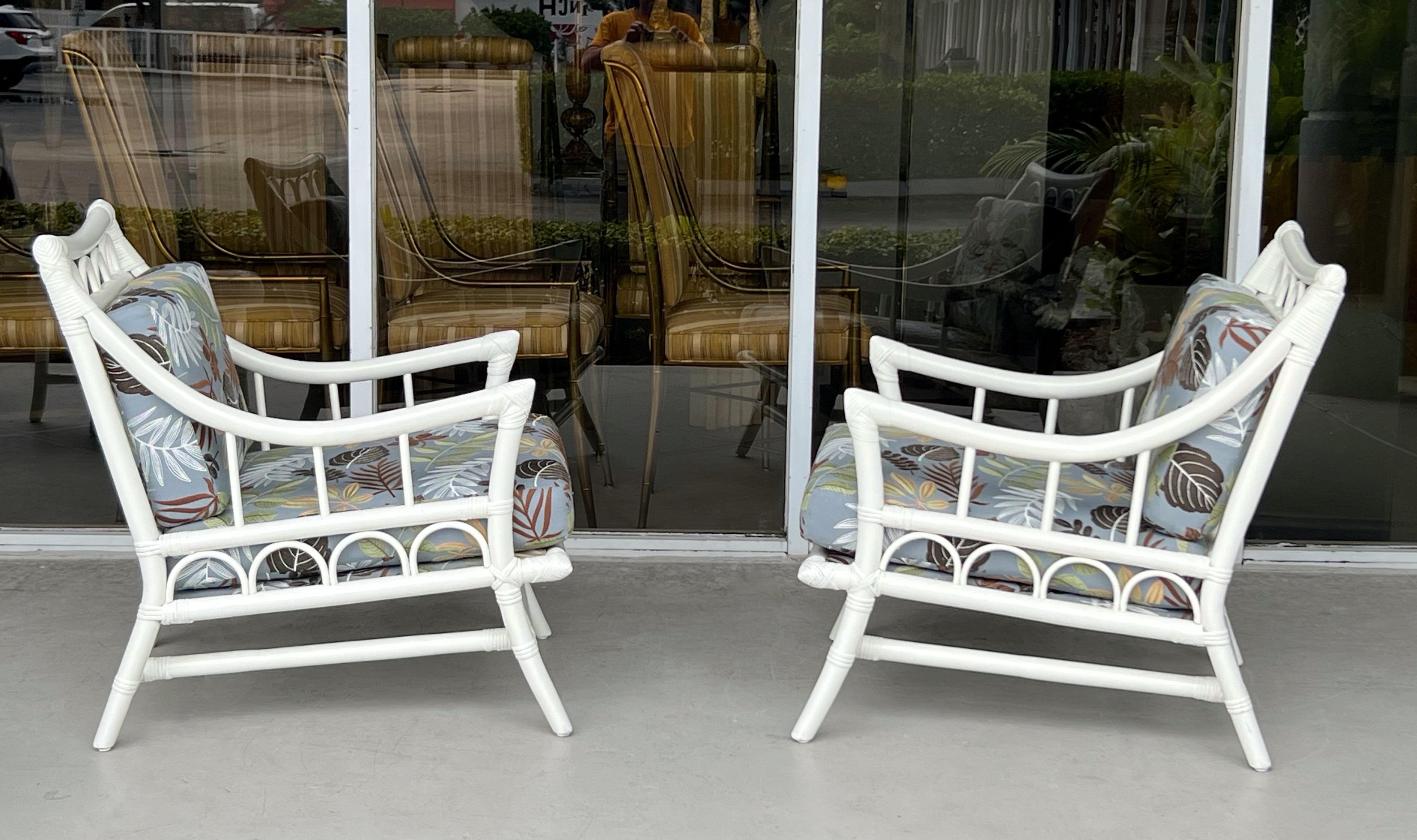 Upholstery Willow and Reed Rattan Pair of Lounge Chairs For Sale
