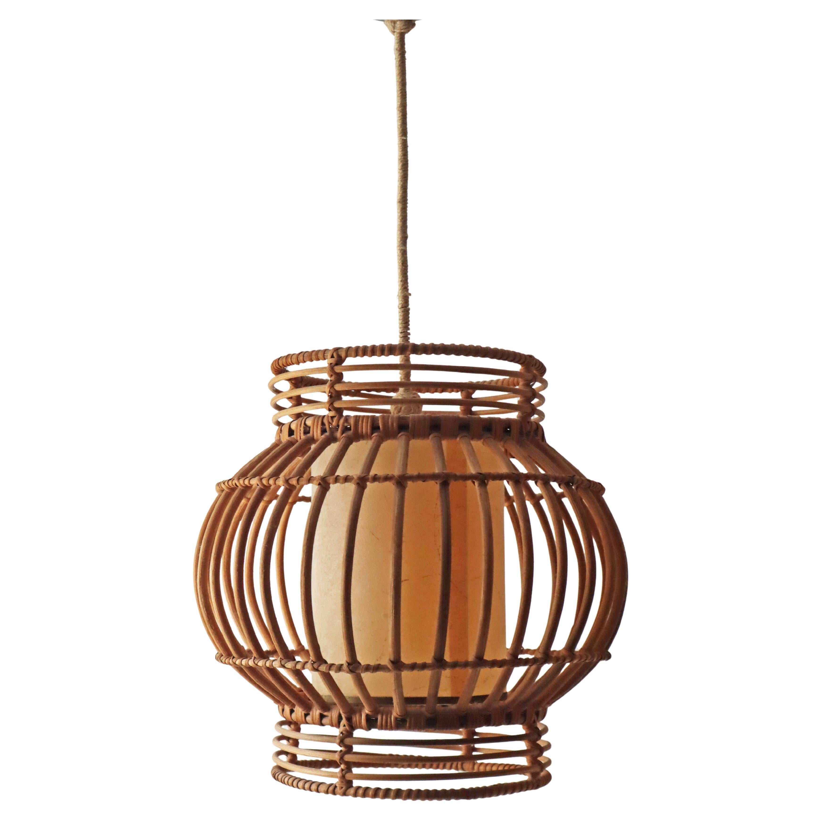 Lampada a sospensione Global in salice e vimini, anni '60
