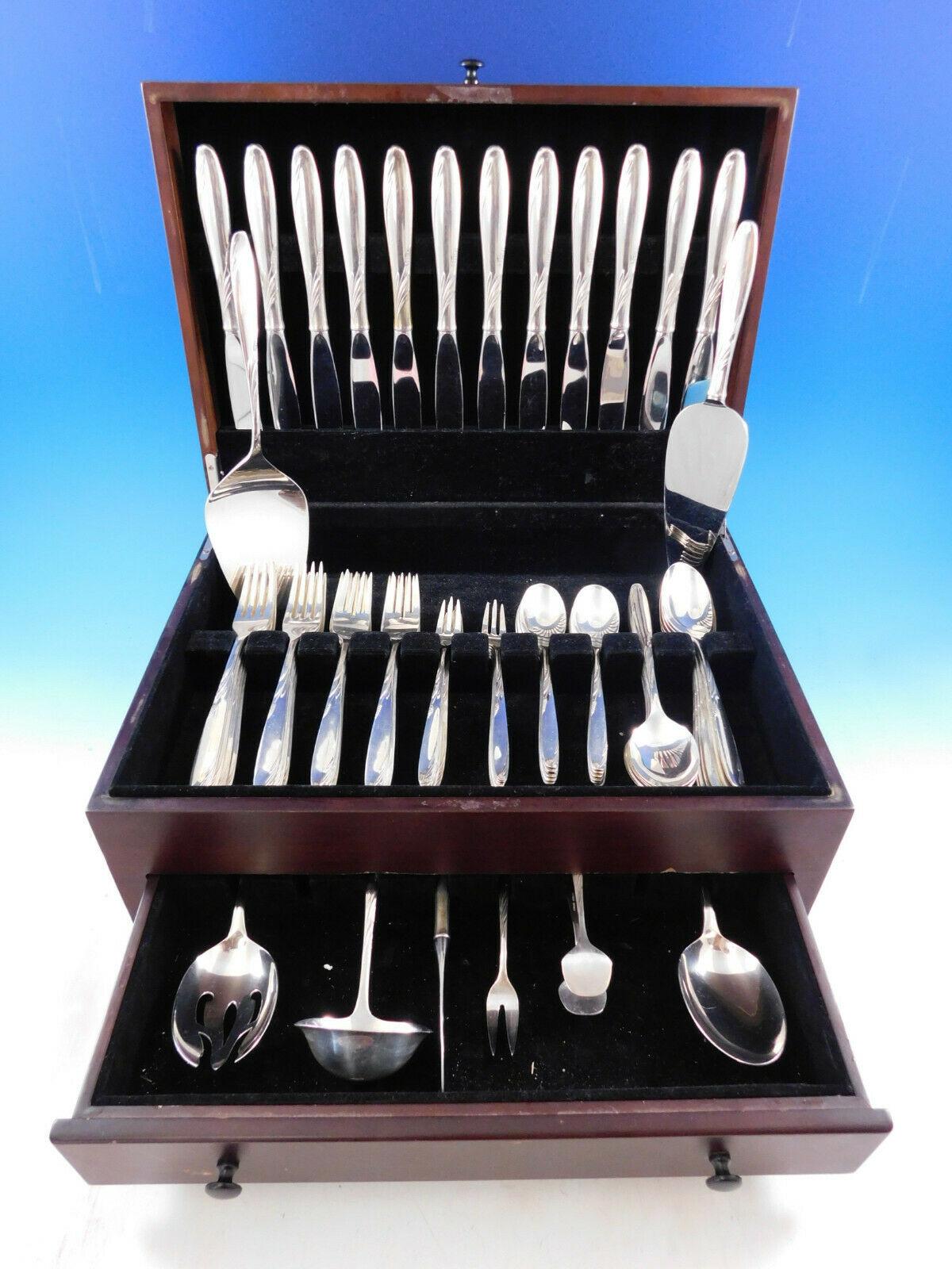Mid-Century Modern Willow by Gorham circa 1954 Sterling Silver flatware set - 80 pieces. This set includes:

12 knives, 9 1/4