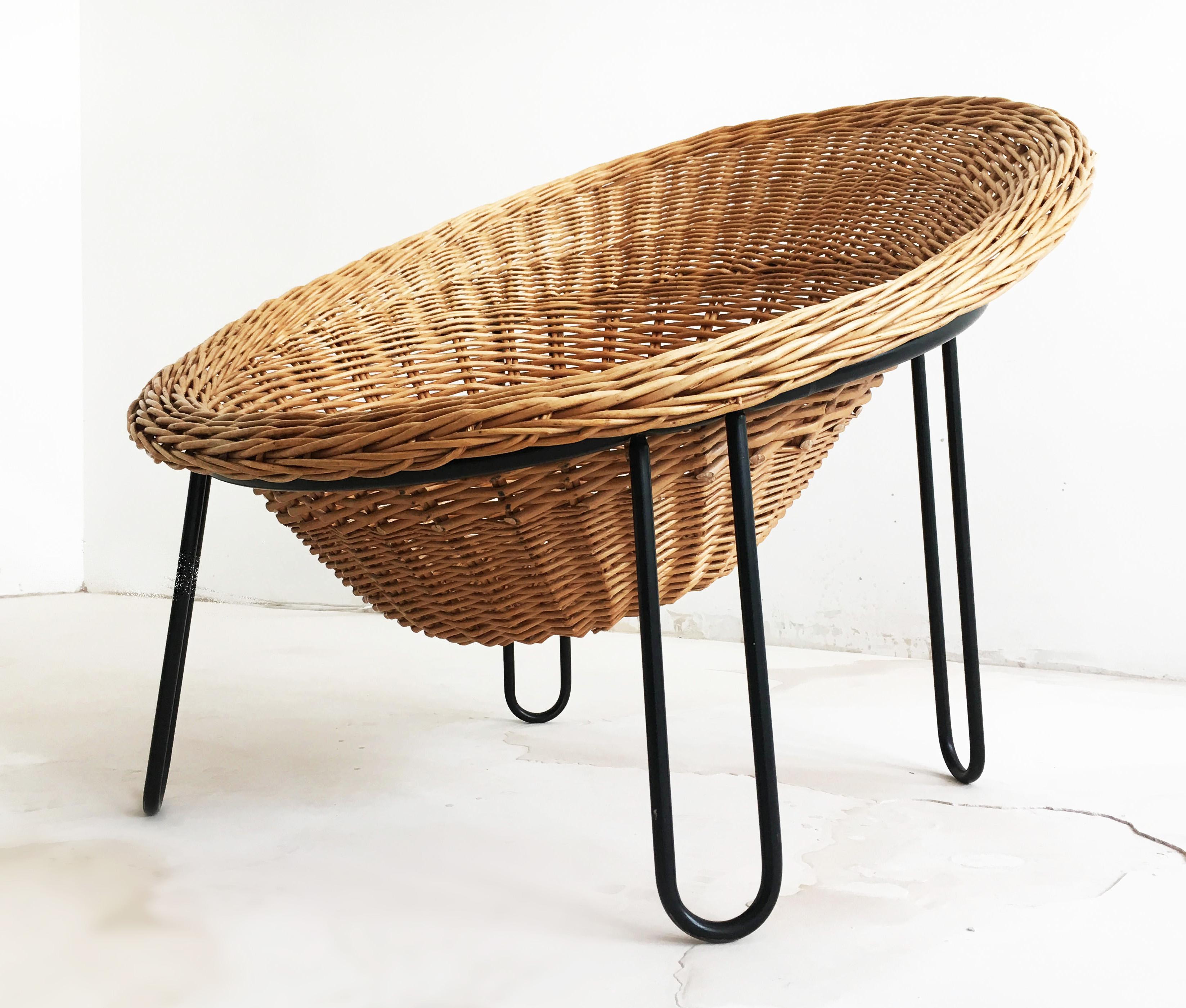 French Willow Cone Lounge Chair, France, 1950s For Sale