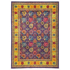 One-of-a-Kind Patterned & Floral Wool Handmade Area Rug, Violet, 9' 10 x 13' 8