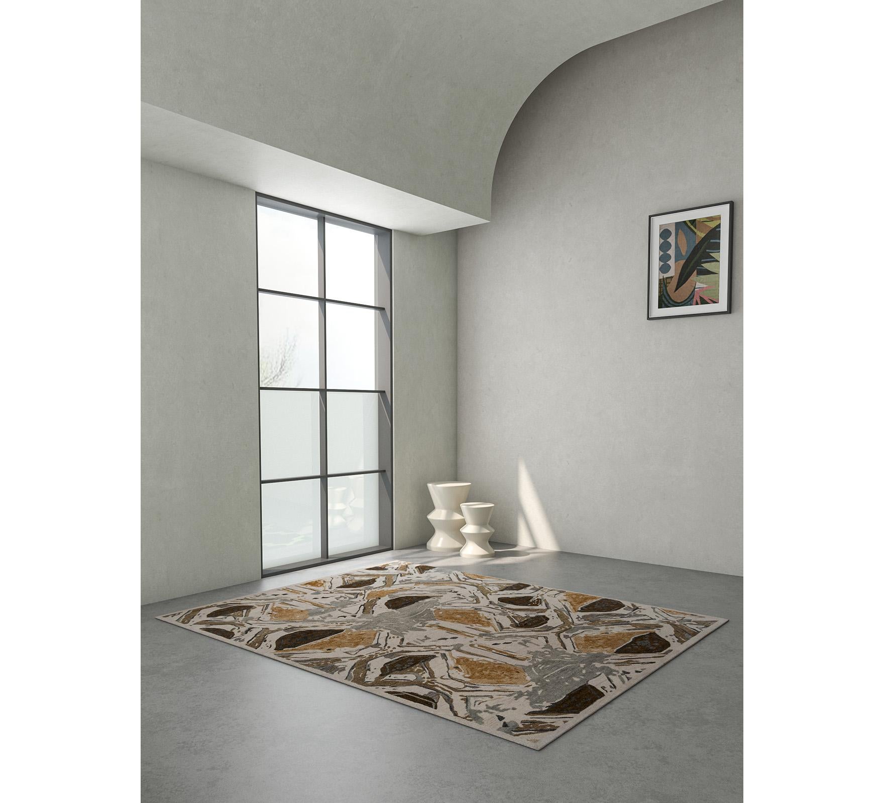 Hand-Woven Willow Loom Dark Ivory & Dark Ivory 240x300 cm Hand Tufted Rug For Sale