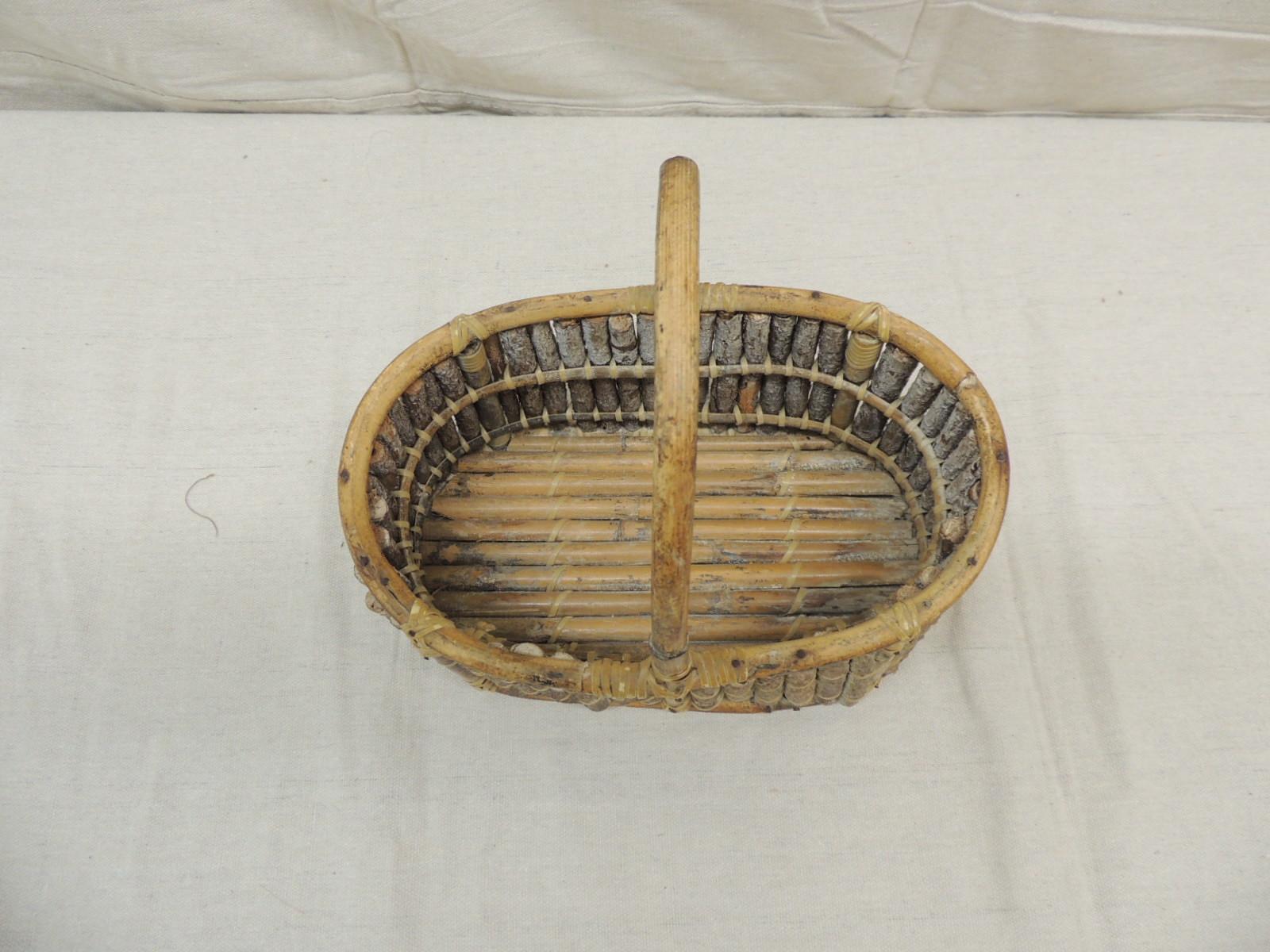 Asian Willow Oval Decorative Basket with Handle