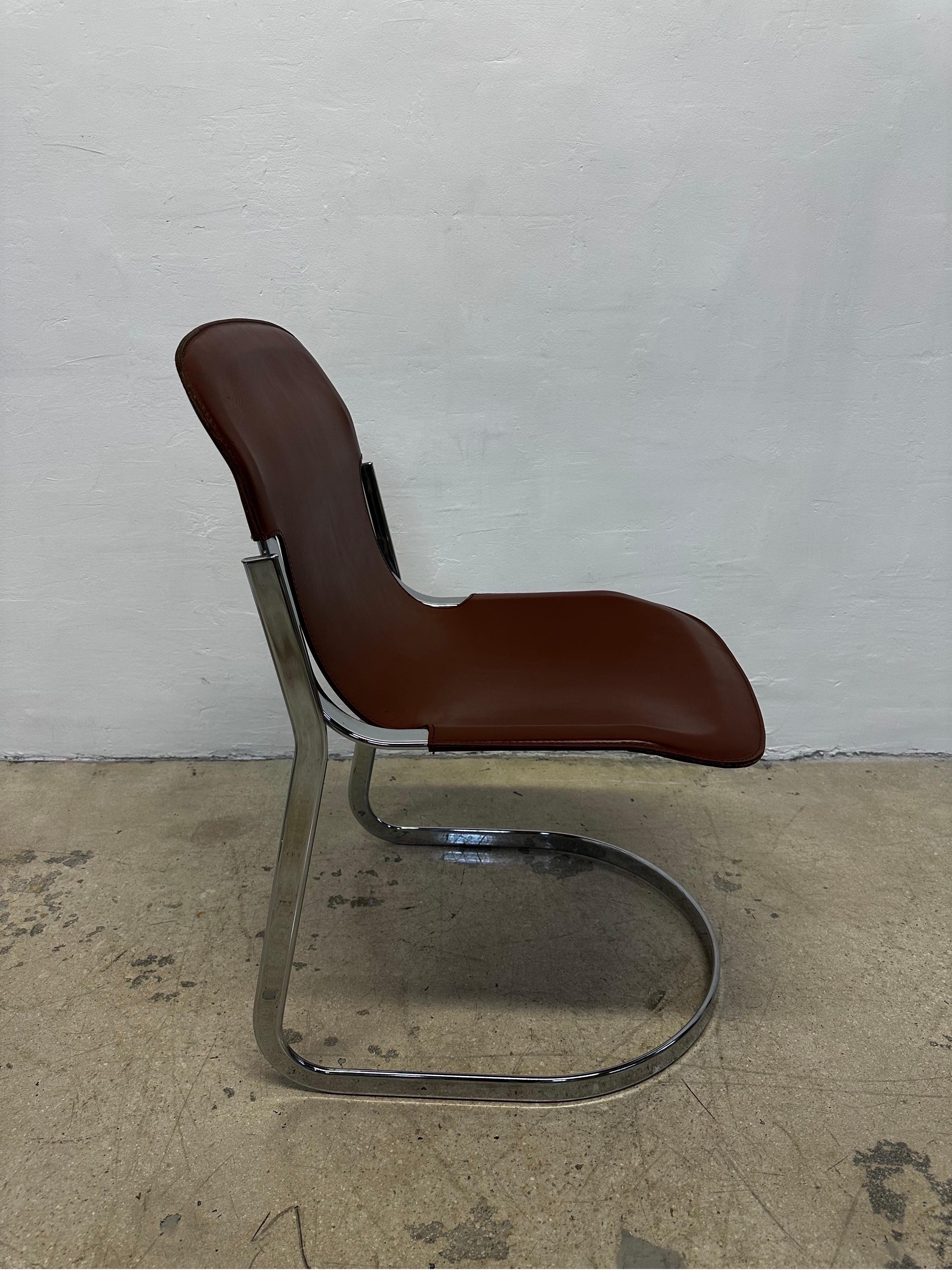 Willow Rizzo Cantilevered Leather and Chrome Dining Chairs for Cidue  In Good Condition For Sale In Miami, FL