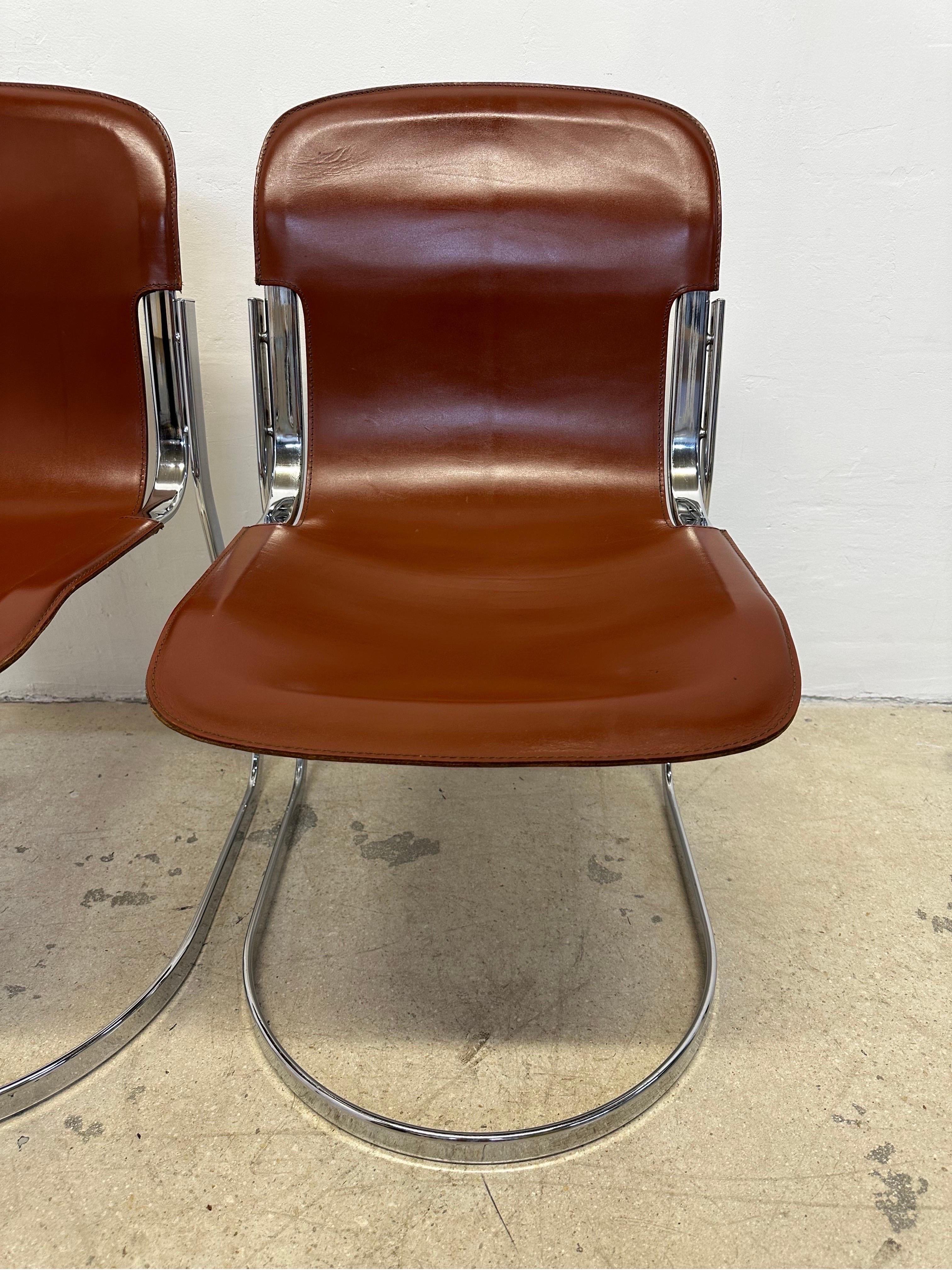 Chaises de salle à manger Willow Rizzo en porte-à-faux en cuir et chrome pour Cidue  en vente 2